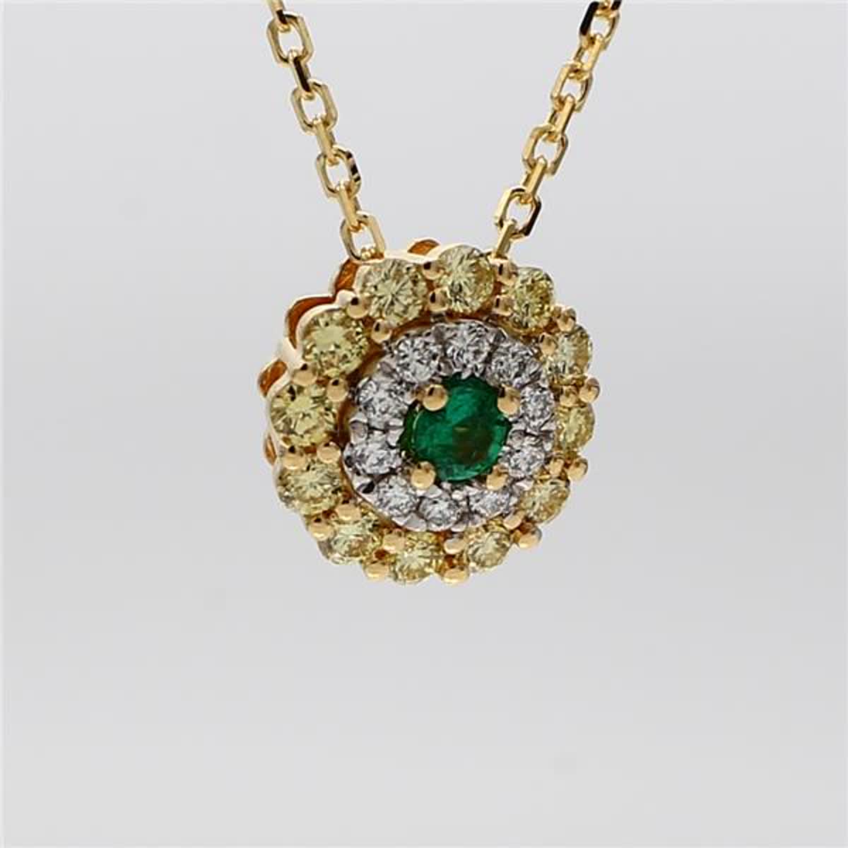Natural Round Emerald and White Diamond .65 Carat TW Gold Drop Pendant