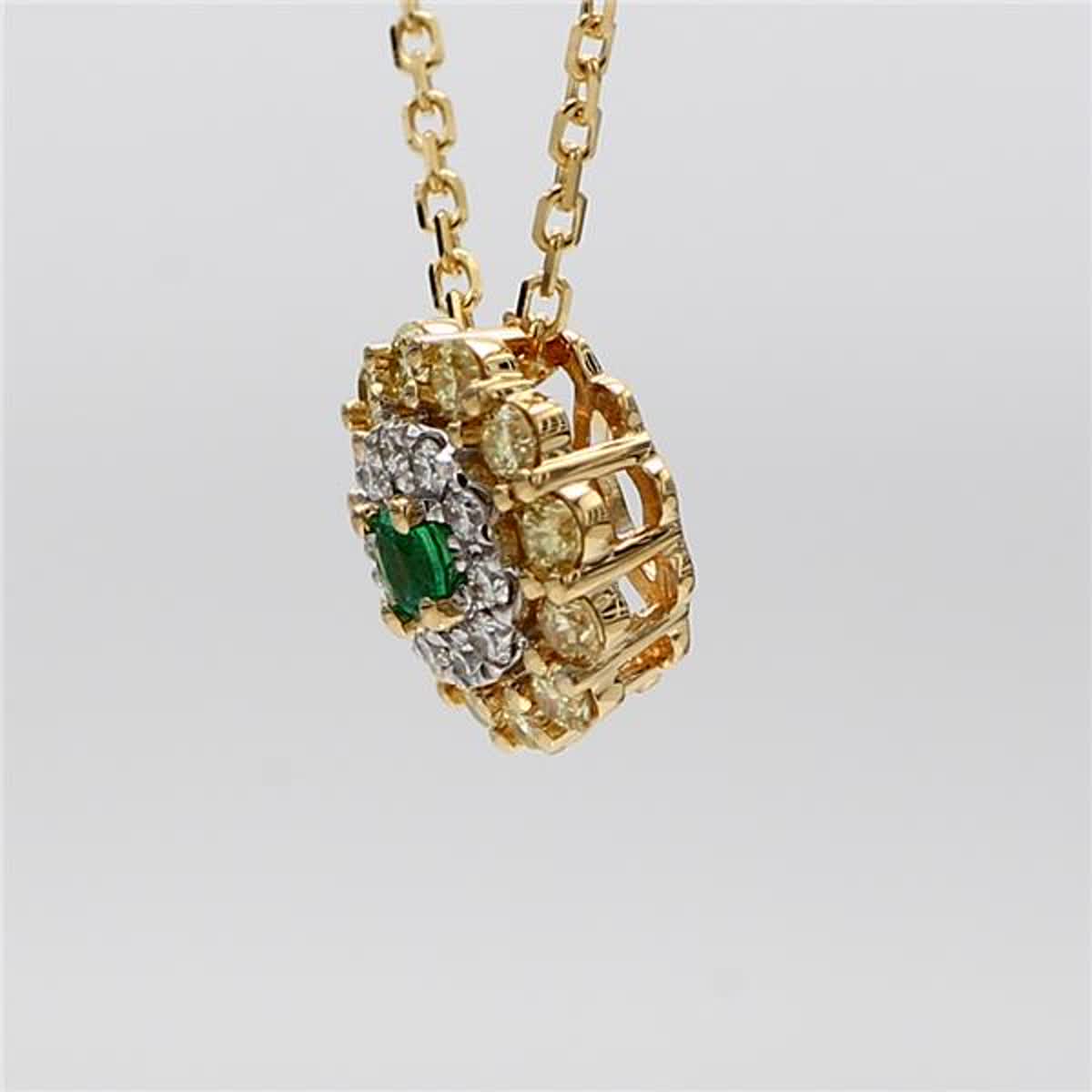 Natural Round Emerald and White Diamond .65 Carat TW Gold Drop Pendant