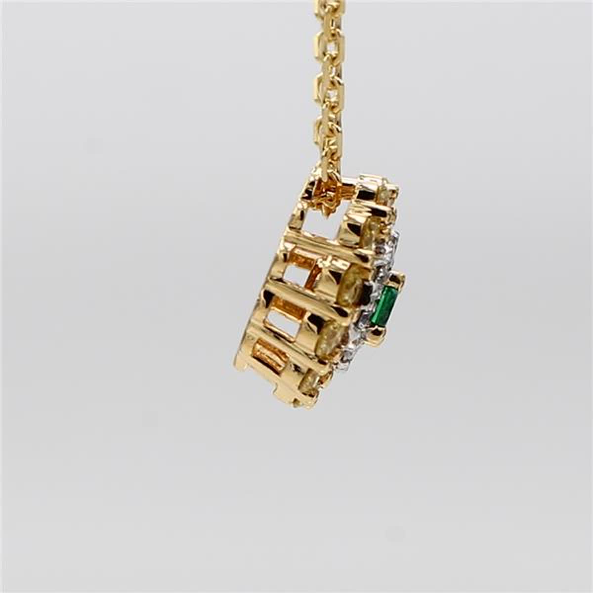 Natural Round Emerald and White Diamond .65 Carat TW Gold Drop Pendant