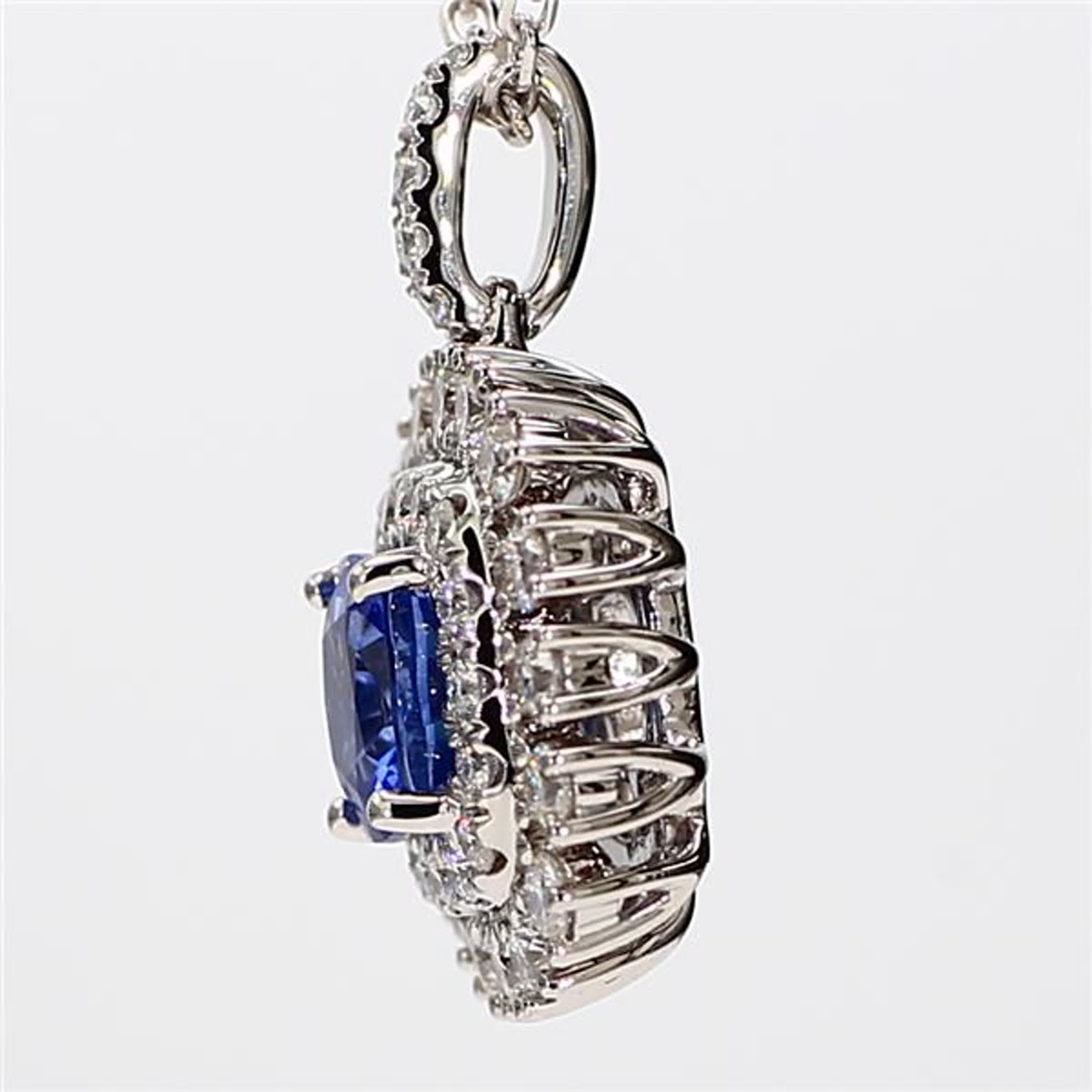Natural Blue Cushion Sapphire and White Diamond 2.33 Carat TW White Gold Pendant