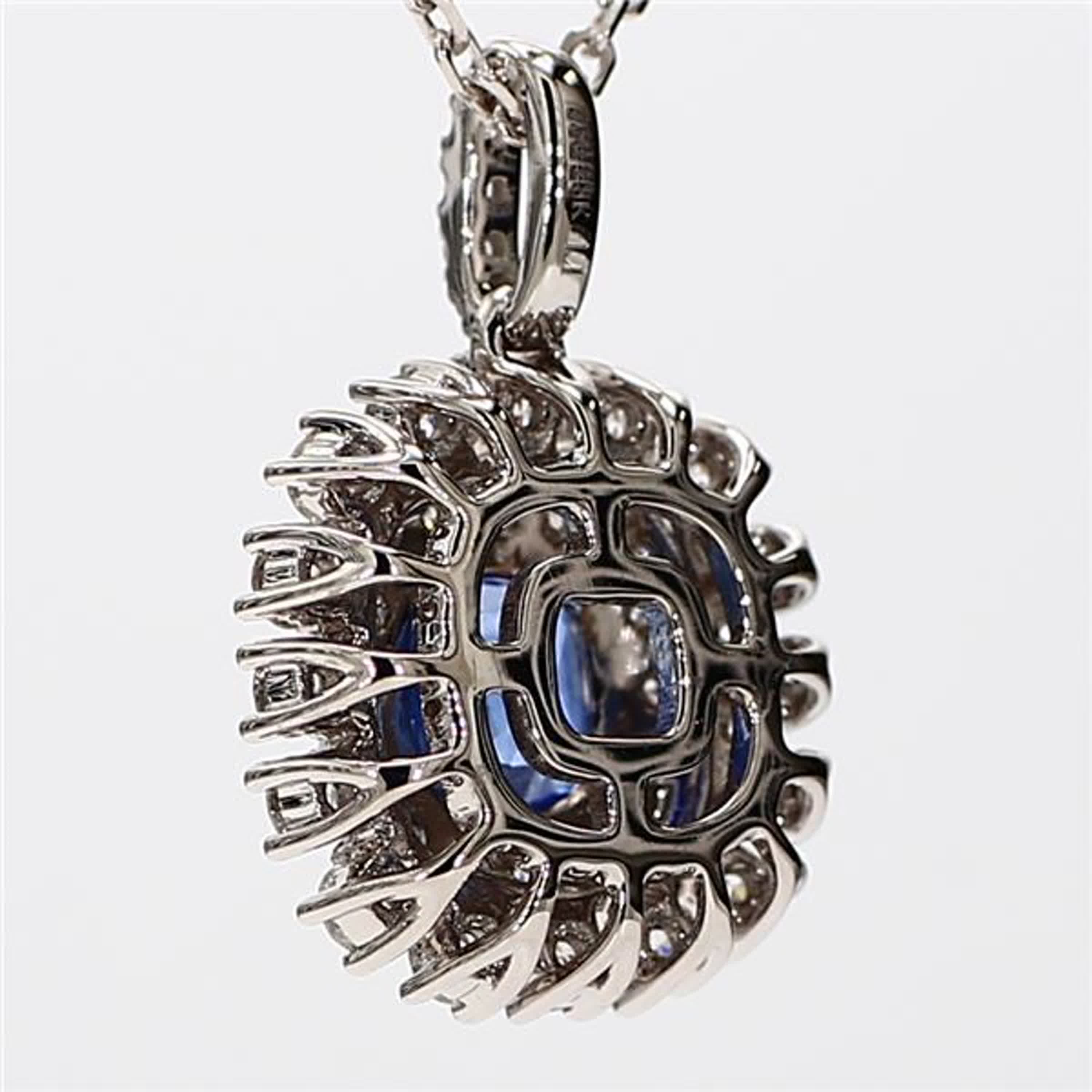 Natural Blue Cushion Sapphire and White Diamond 2.33 Carat TW White Gold Pendant