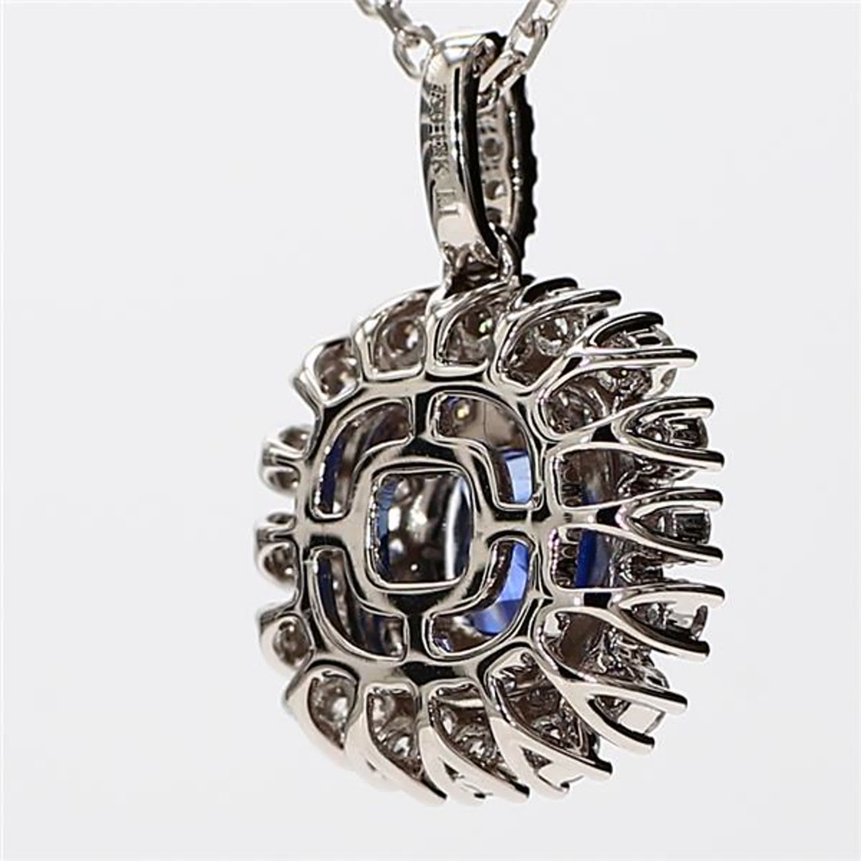 Natural Blue Cushion Sapphire and White Diamond 2.33 Carat TW White Gold Pendant