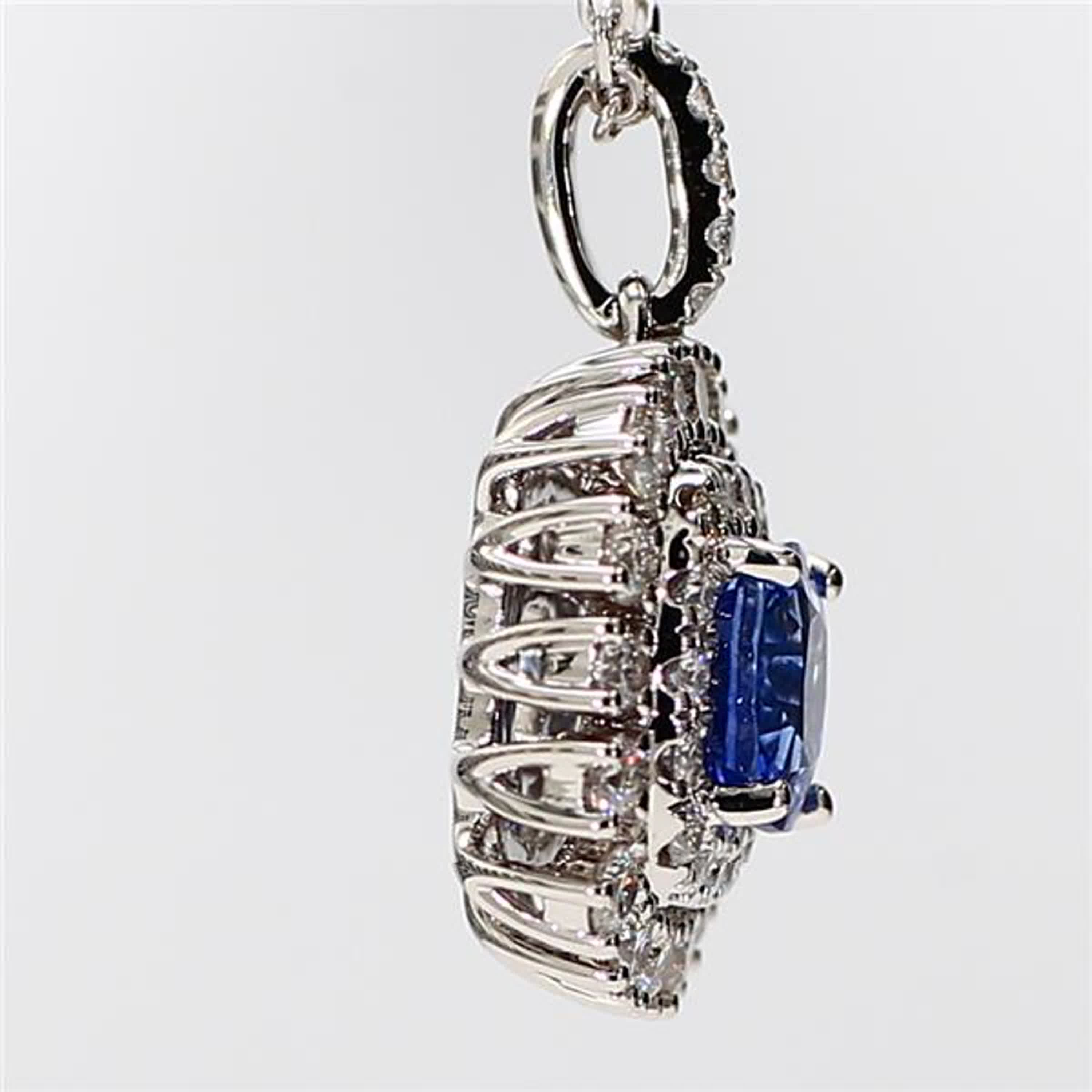 Natural Blue Cushion Sapphire and White Diamond 2.33 Carat TW White Gold Pendant