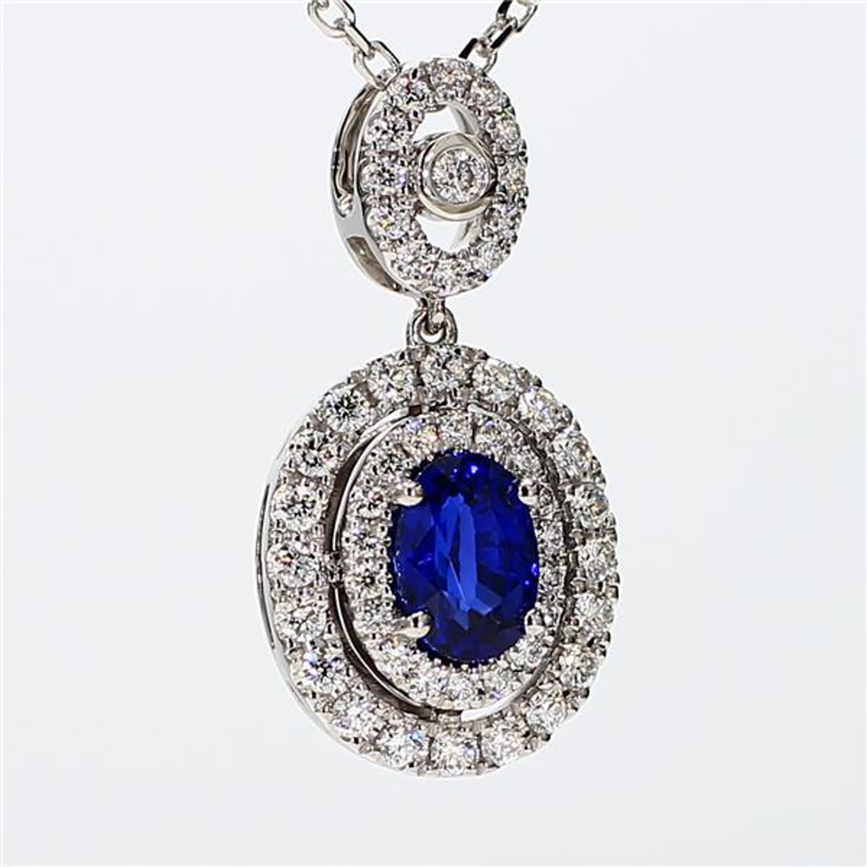 Natural Blue Oval Sapphire and White Diamond 1.73 Carat TW White Gold Pendant