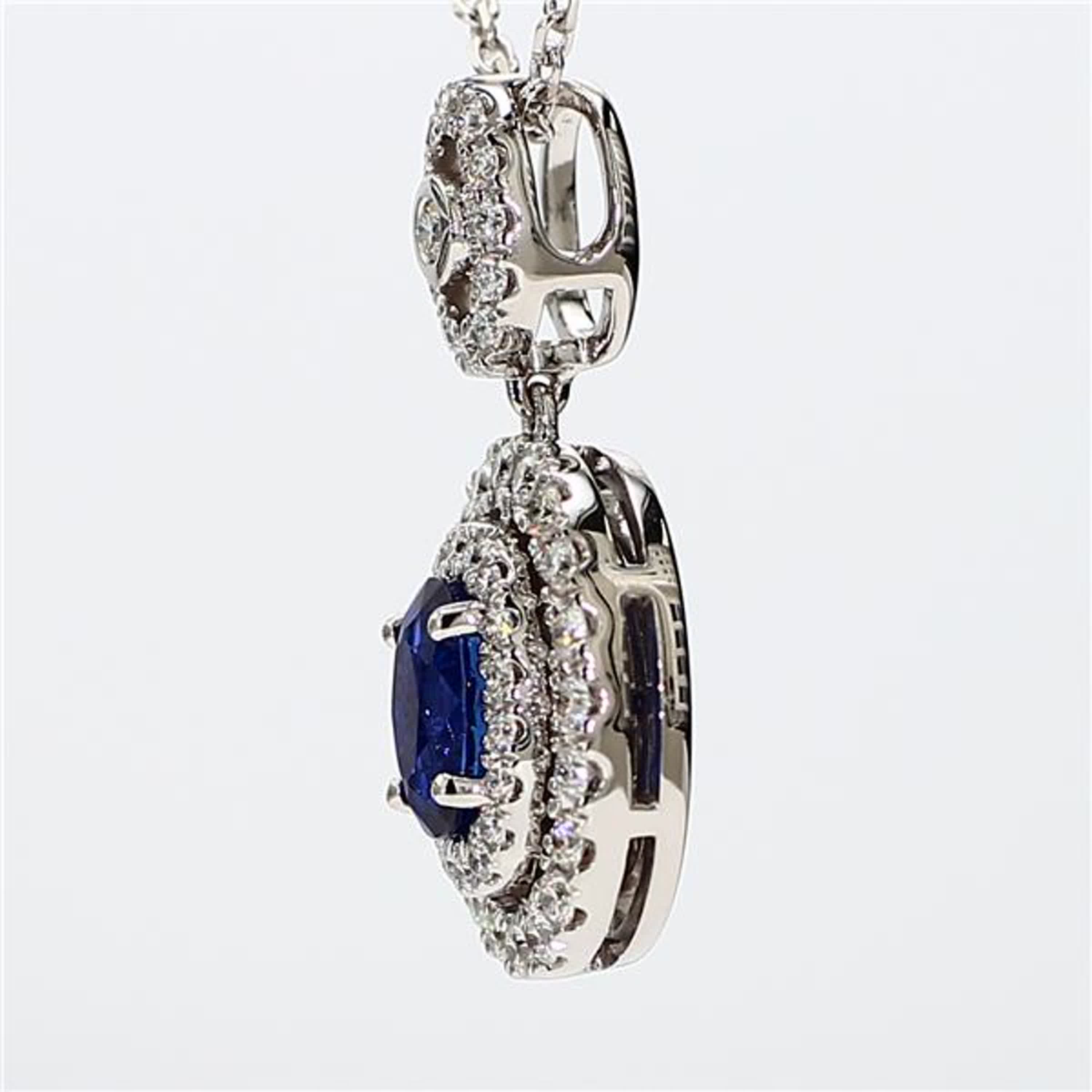 Natural Blue Oval Sapphire and White Diamond 1.73 Carat TW White Gold Pendant