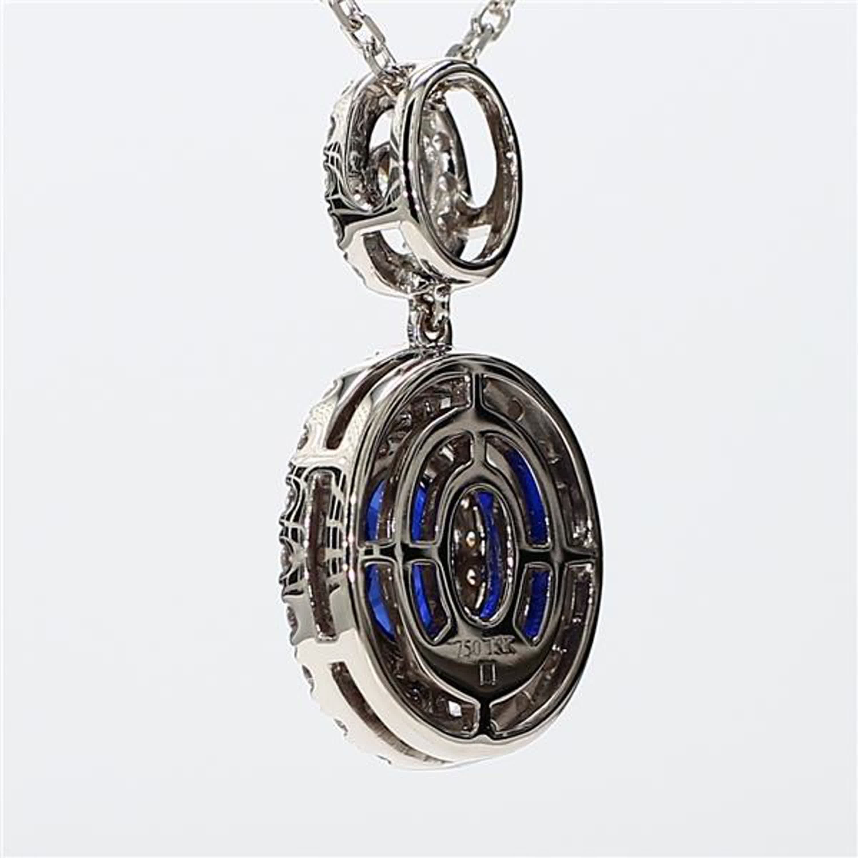 Natural Blue Oval Sapphire and White Diamond 1.73 Carat TW White Gold Pendant