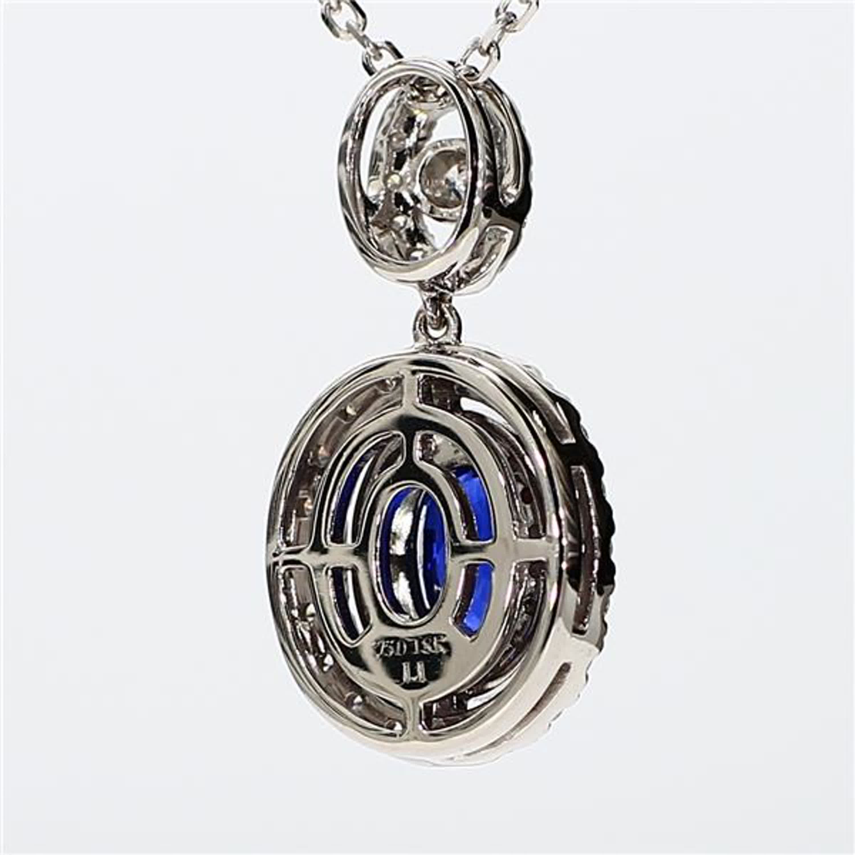 Natural Blue Oval Sapphire and White Diamond 1.73 Carat TW White Gold Pendant