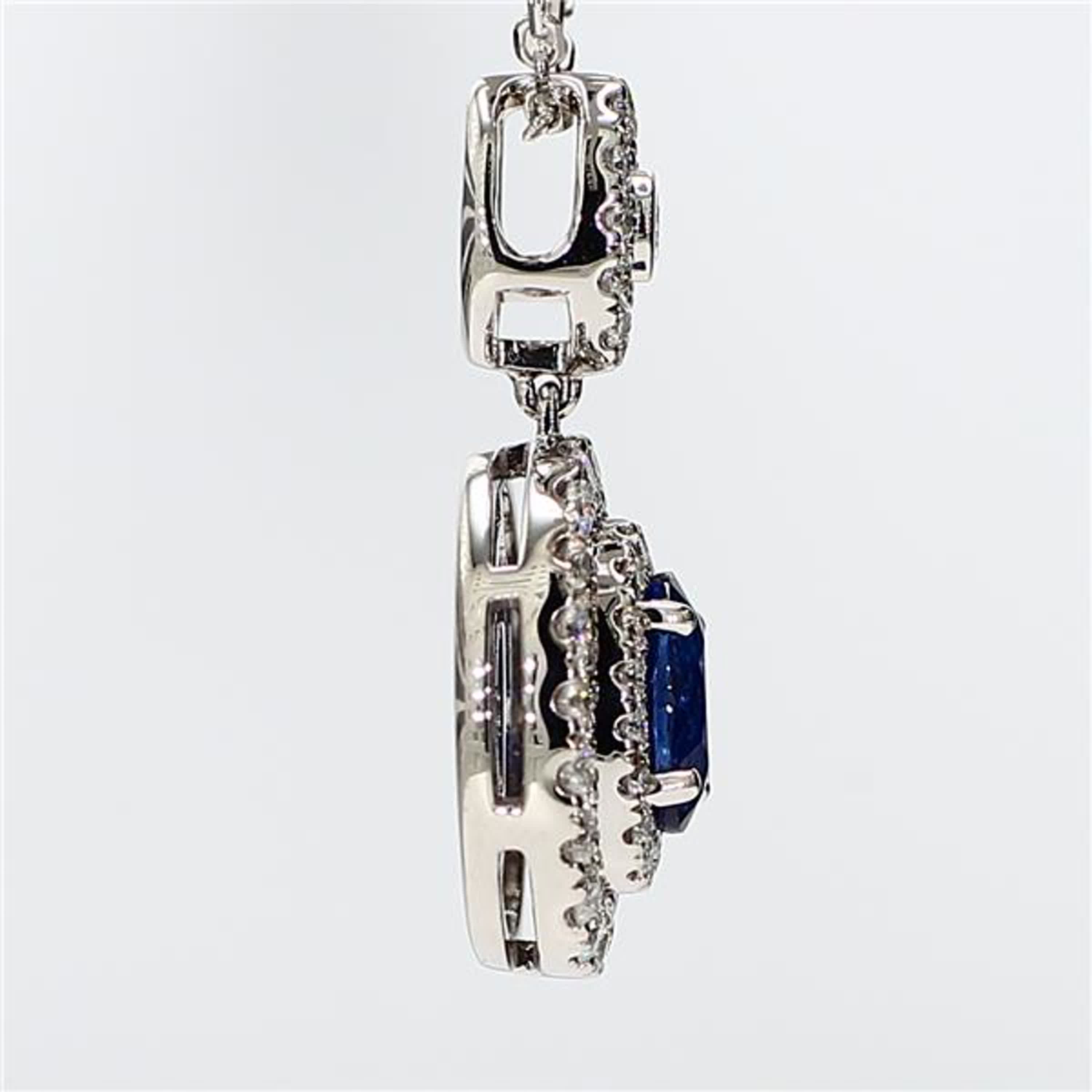Natural Blue Oval Sapphire and White Diamond 1.73 Carat TW White Gold Pendant