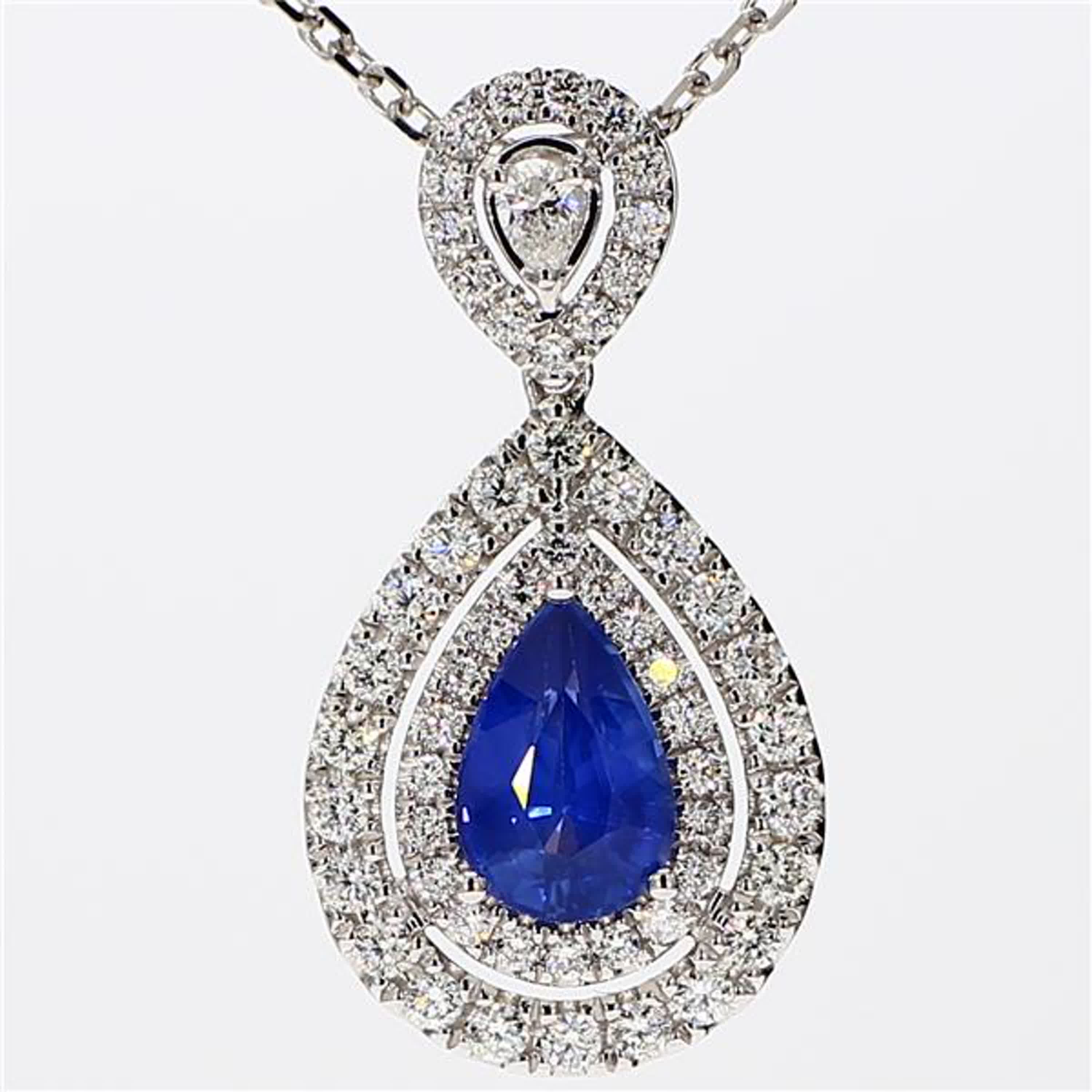 Natural Blue Pear Sapphire and White Diamond 2.25 Carat TW White Gold Pendant