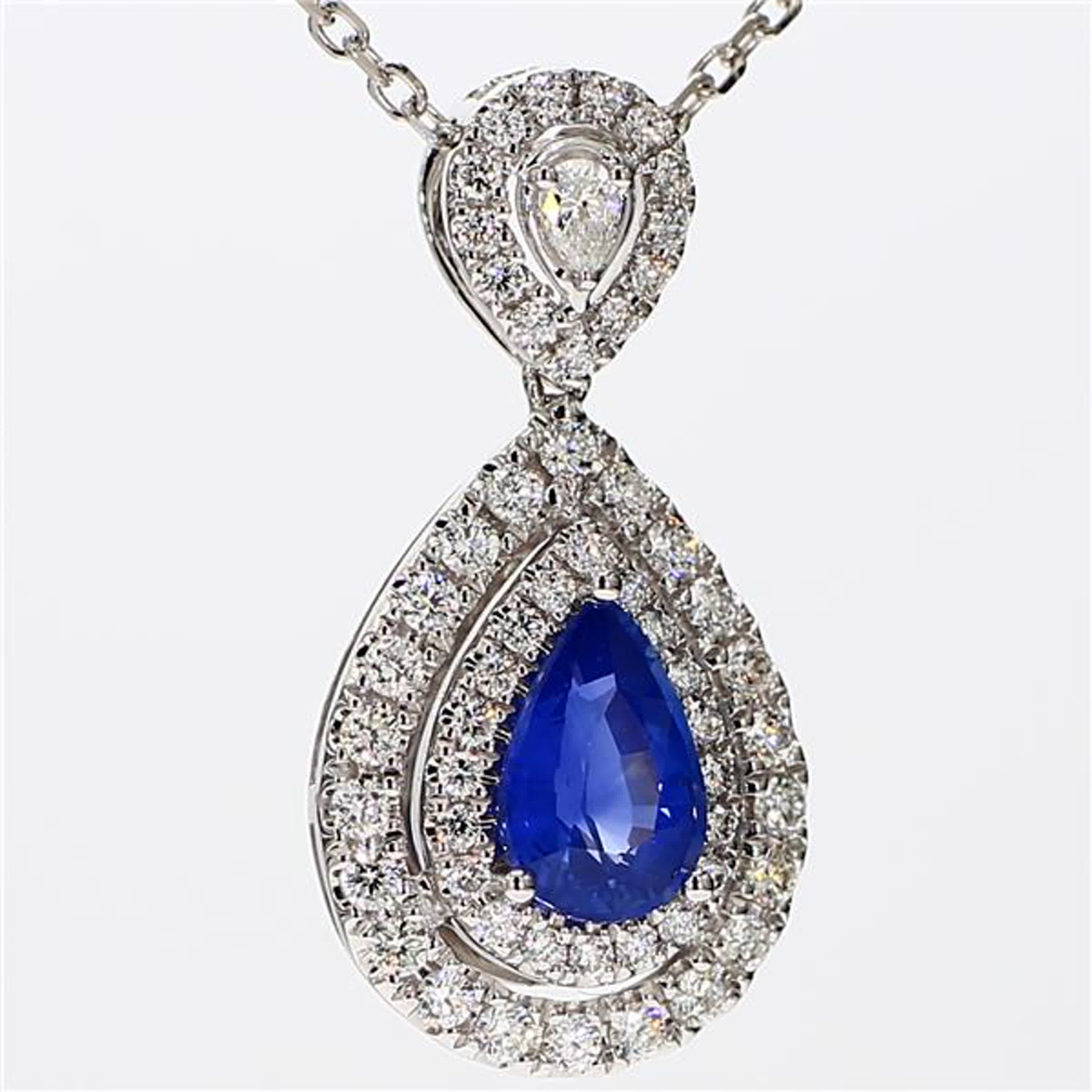 Natural Blue Pear Sapphire and White Diamond 2.25 Carat TW White Gold Pendant
