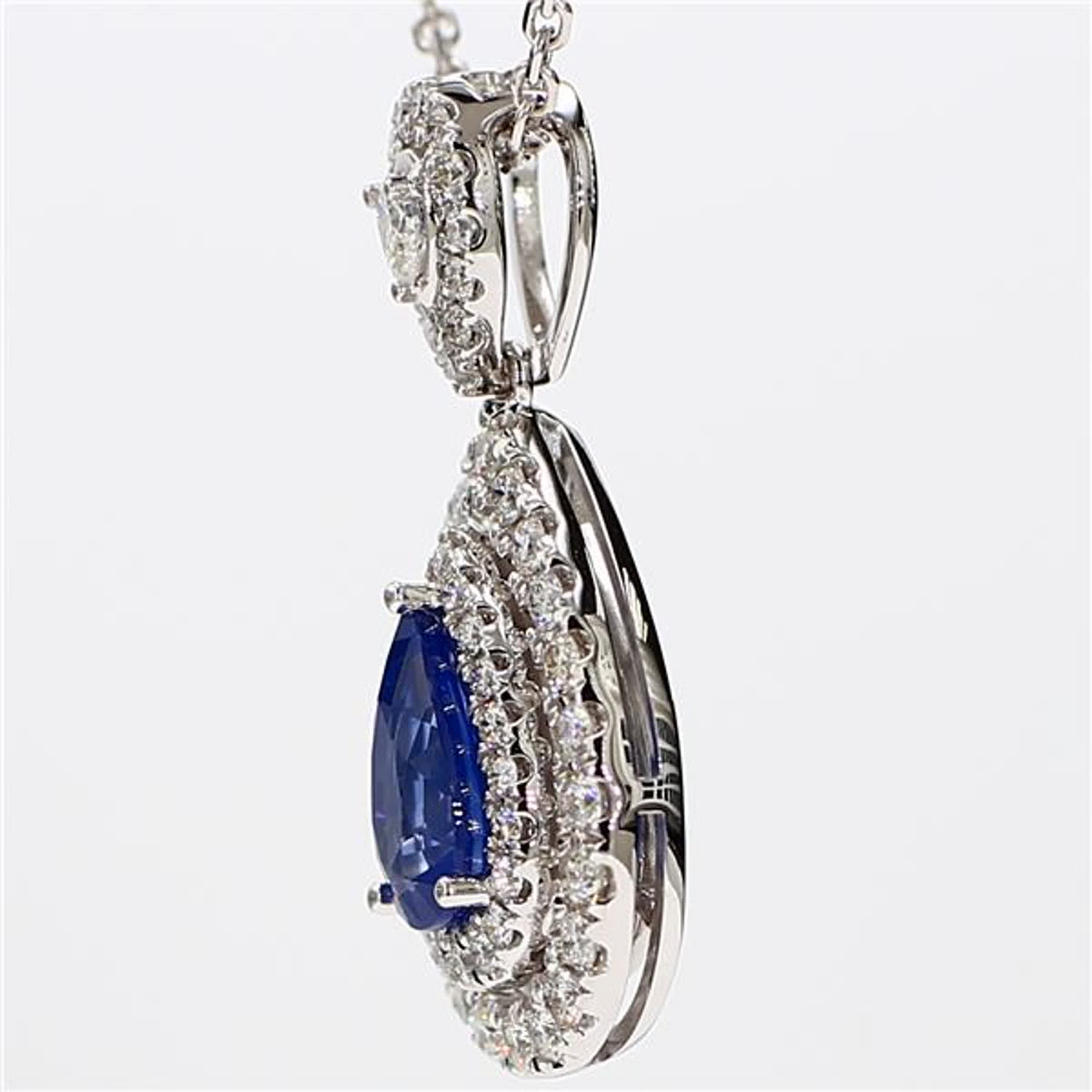 Natural Blue Pear Sapphire and White Diamond 2.25 Carat TW White Gold Pendant