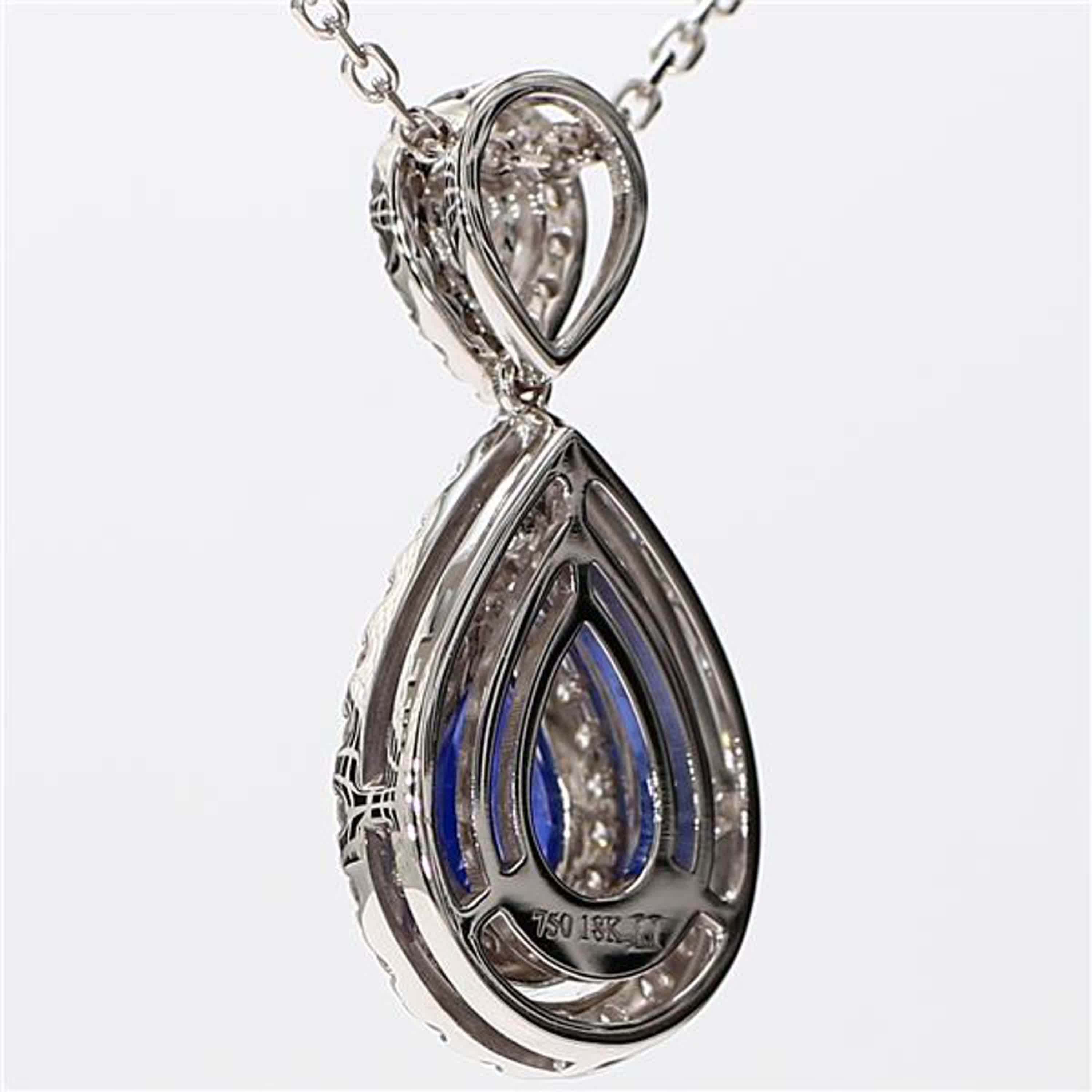 Natural Blue Pear Sapphire and White Diamond 2.25 Carat TW White Gold Pendant