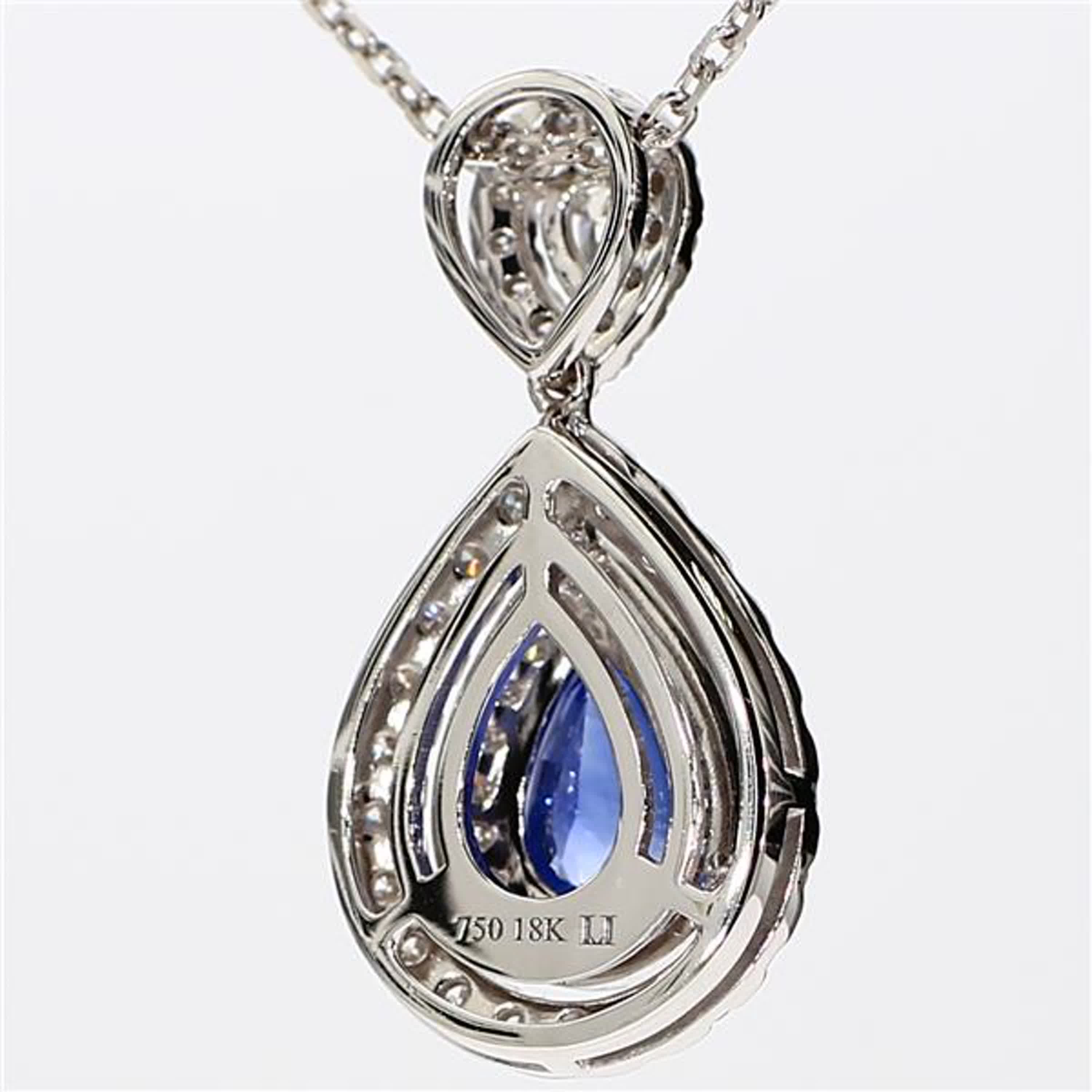 Natural Blue Pear Sapphire and White Diamond 2.25 Carat TW White Gold Pendant