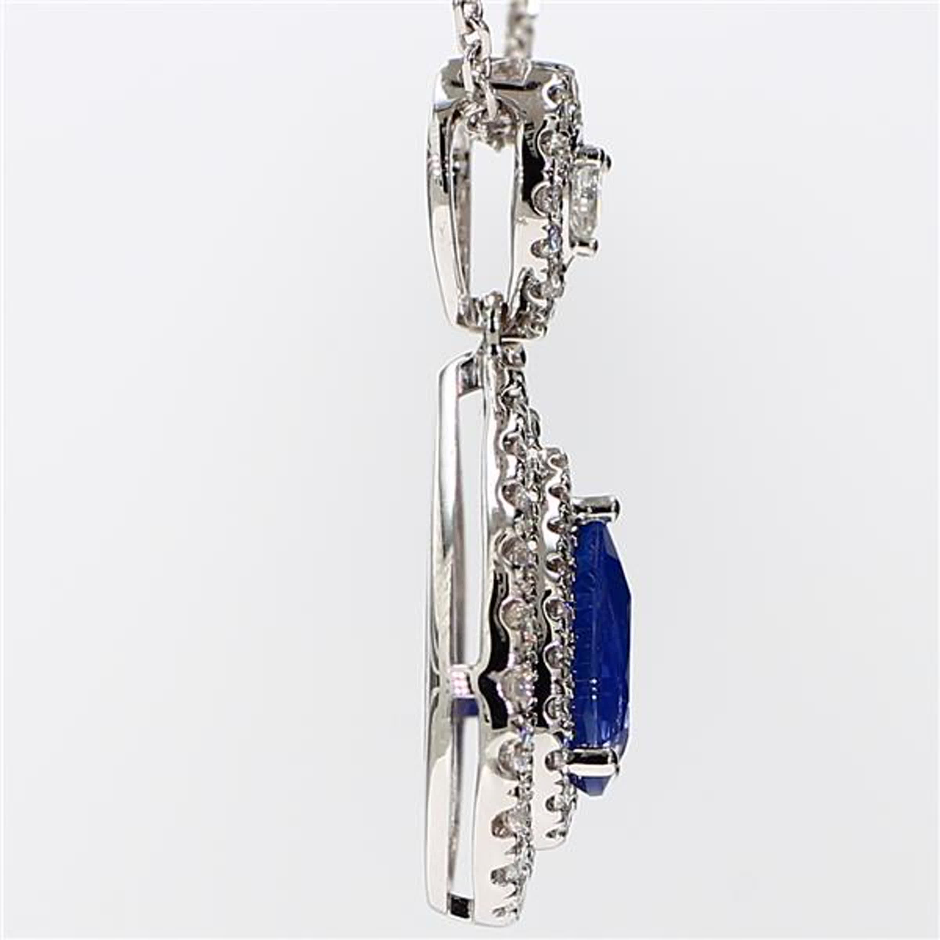 Natural Blue Pear Sapphire and White Diamond 2.25 Carat TW White Gold Pendant