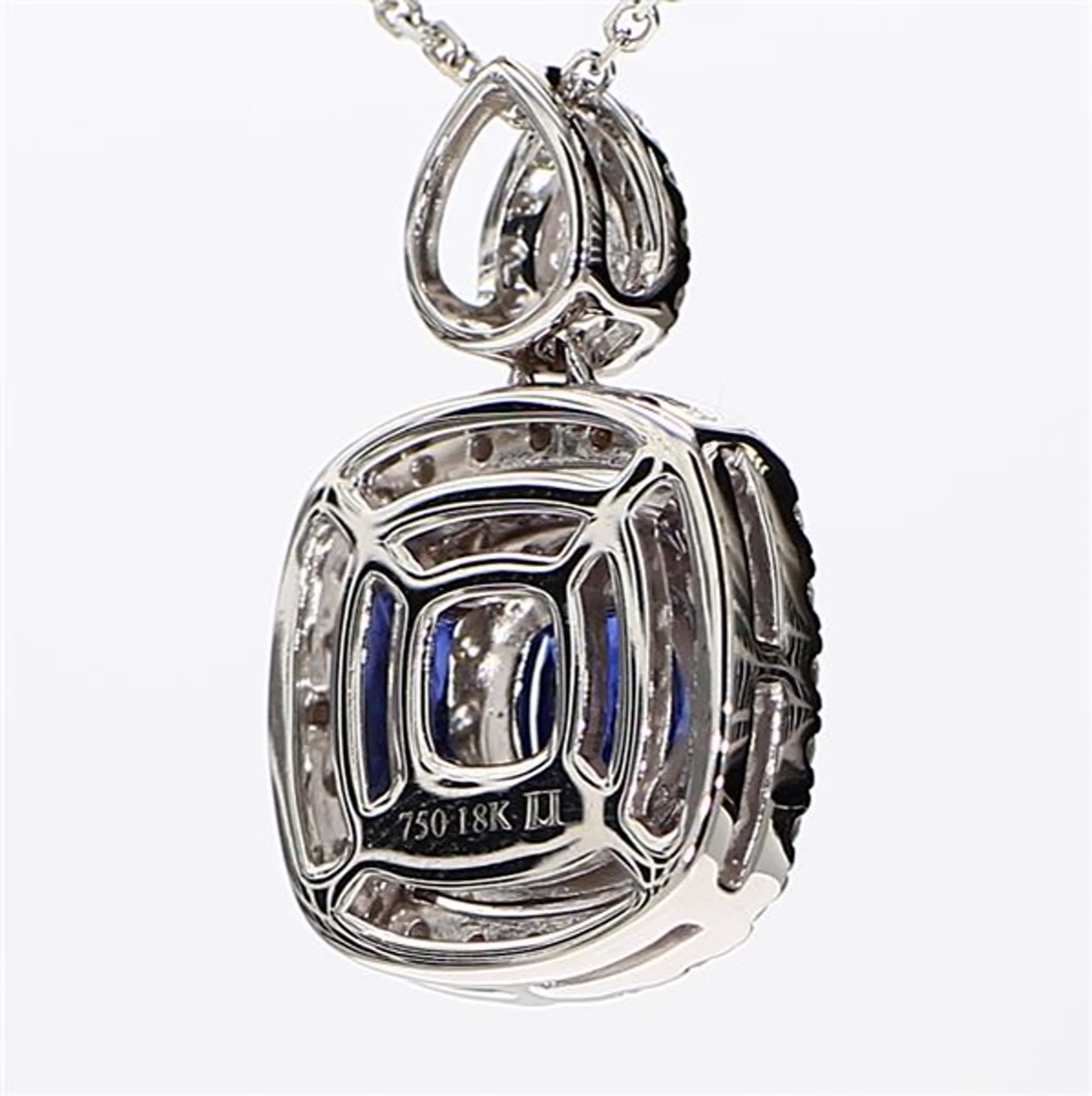 Natural Blue Cushion Sapphire and White Diamond 1.77 Carat TW White Gold Pendant
