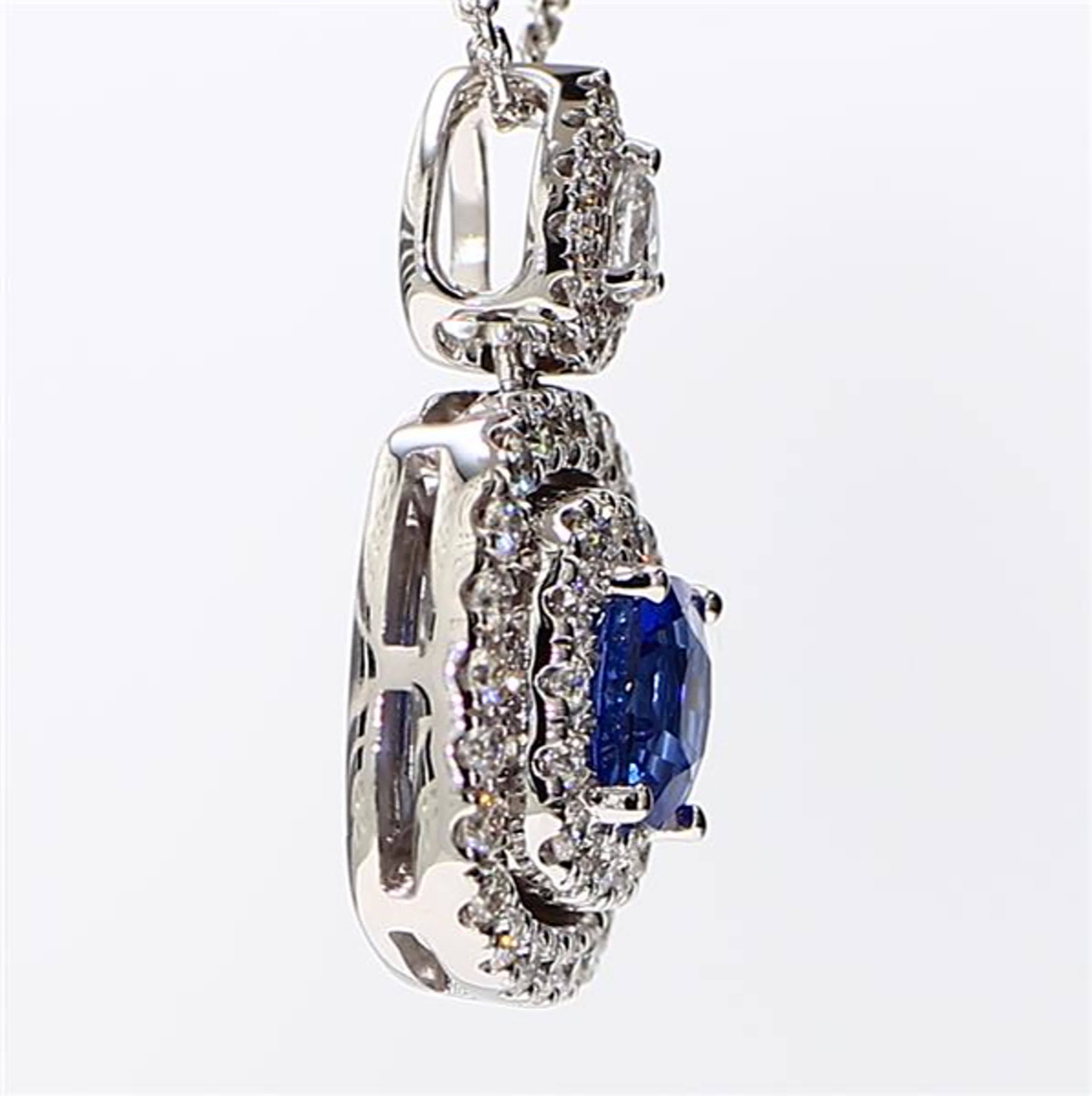 Natural Blue Cushion Sapphire and White Diamond 1.77 Carat TW White Gold Pendant