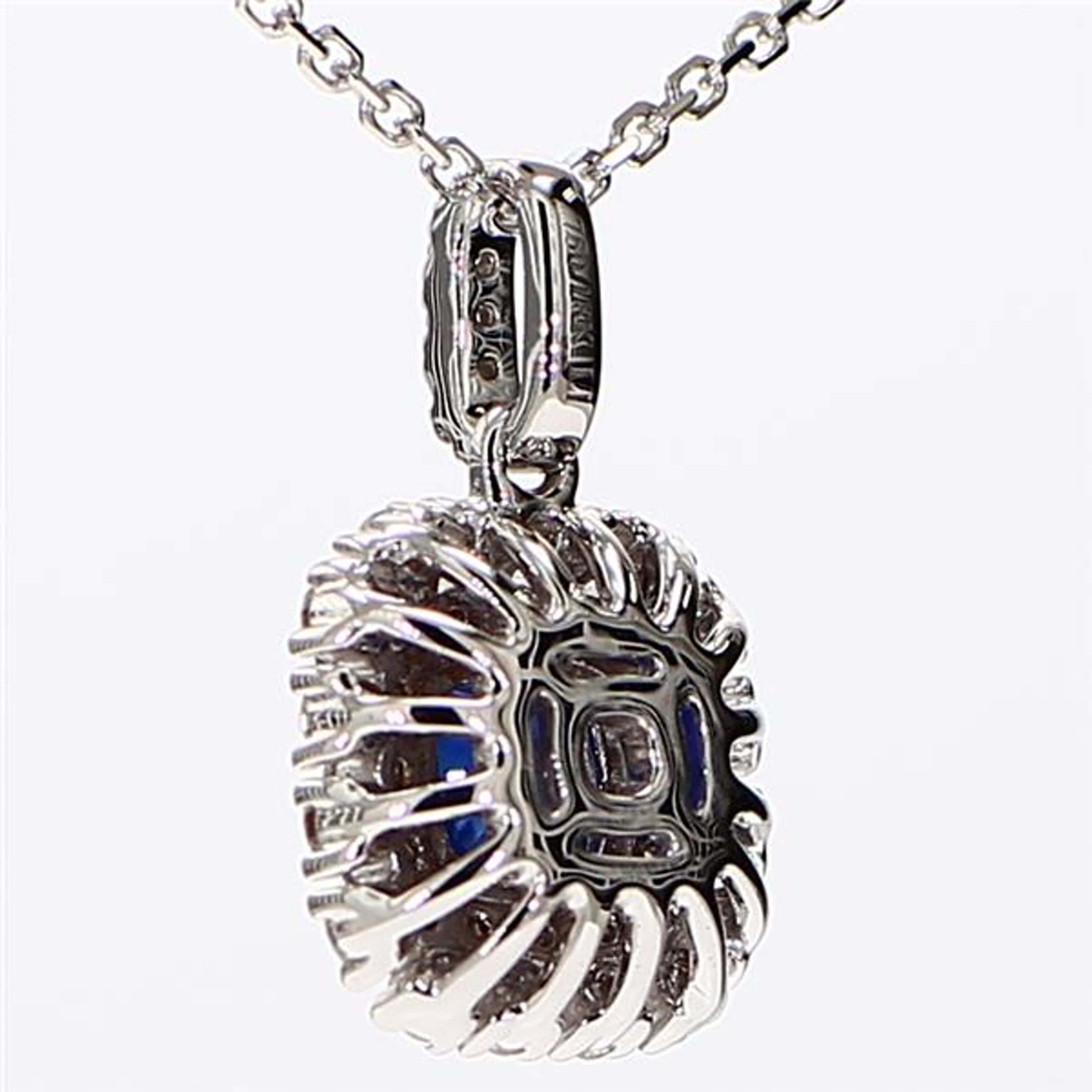 Natural Blue Cushion Sapphire and White Diamond 1.43 Carat TW White Gold Pendant