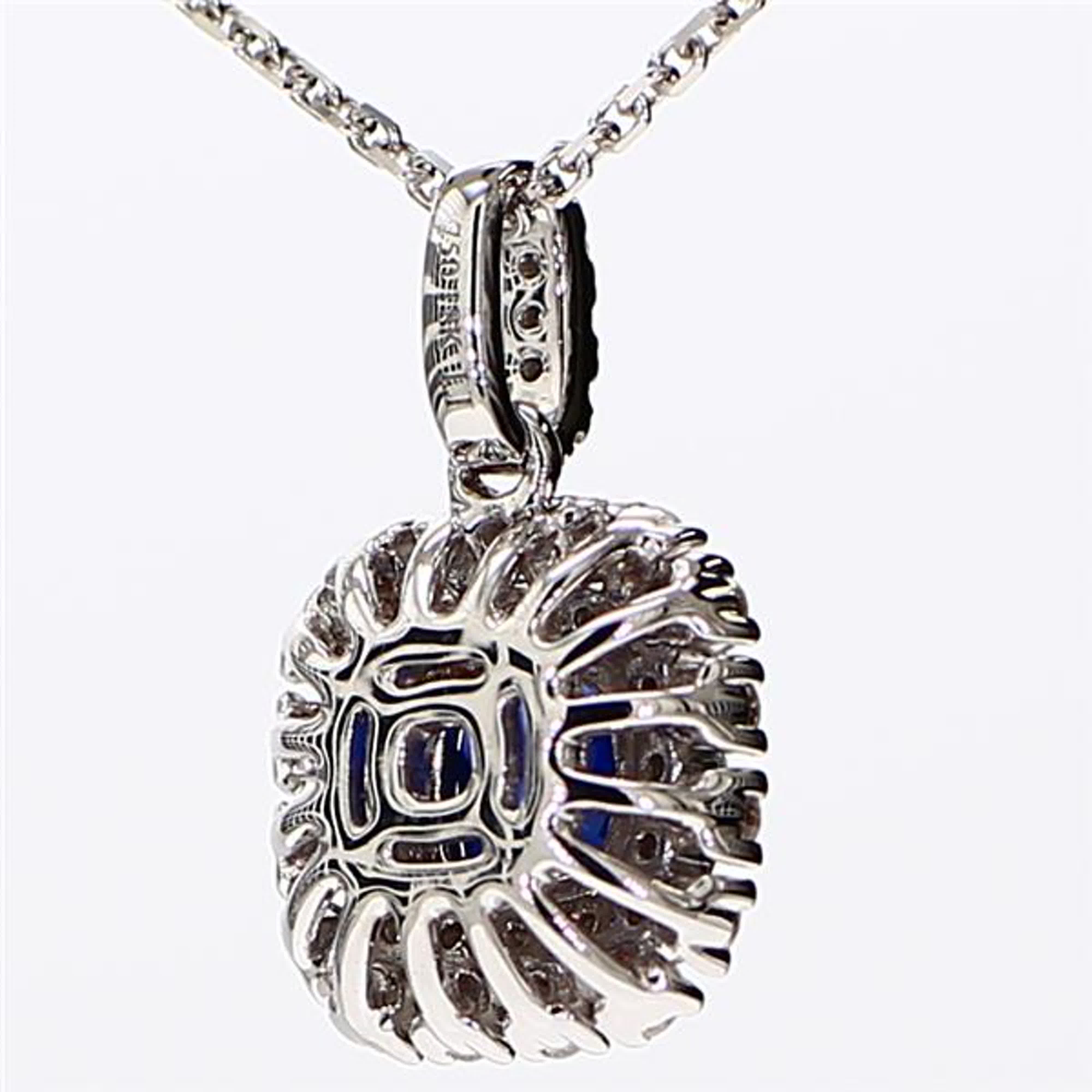Natural Blue Cushion Sapphire and White Diamond 1.43 Carat TW White Gold Pendant