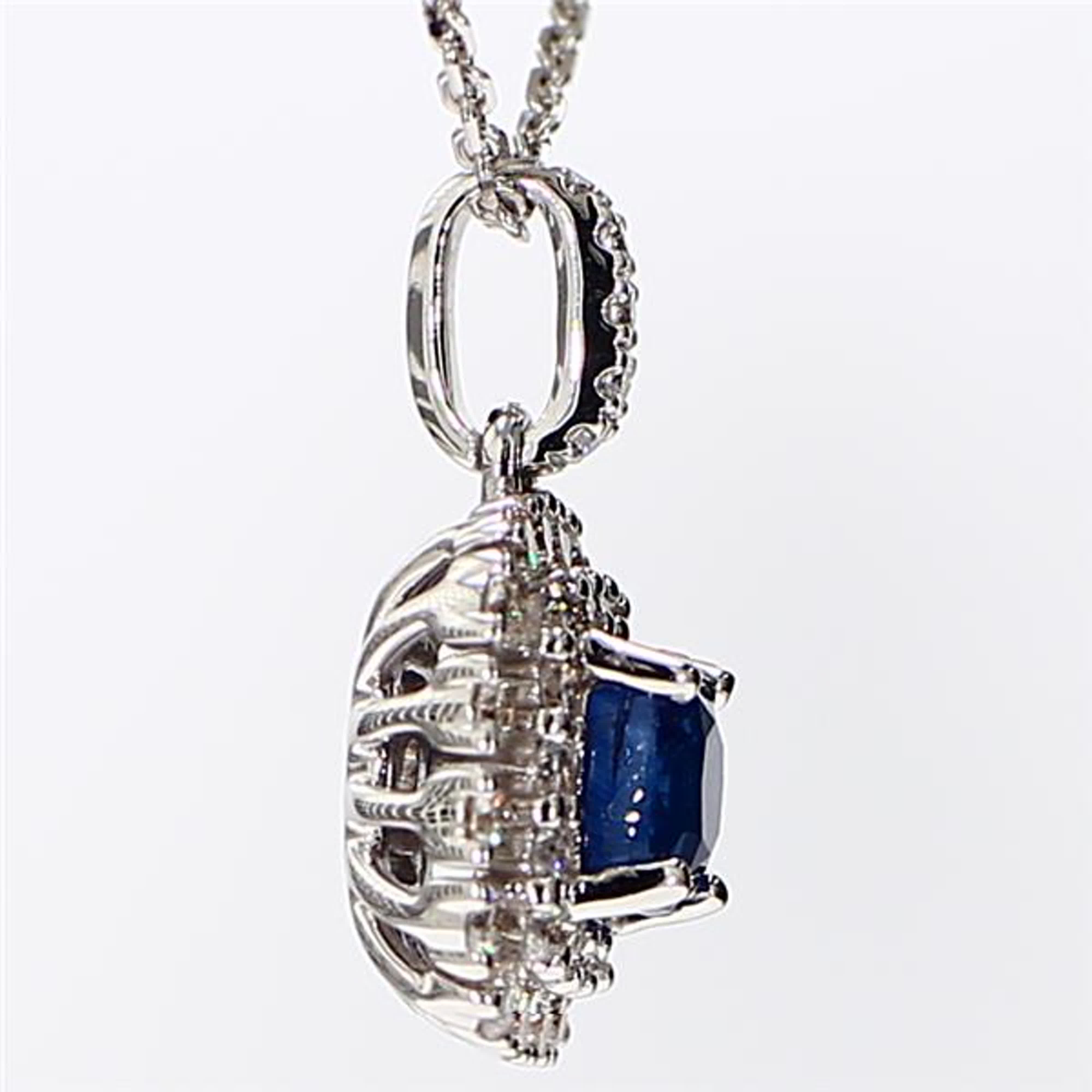 Natural Blue Cushion Sapphire and White Diamond 1.43 Carat TW White Gold Pendant
