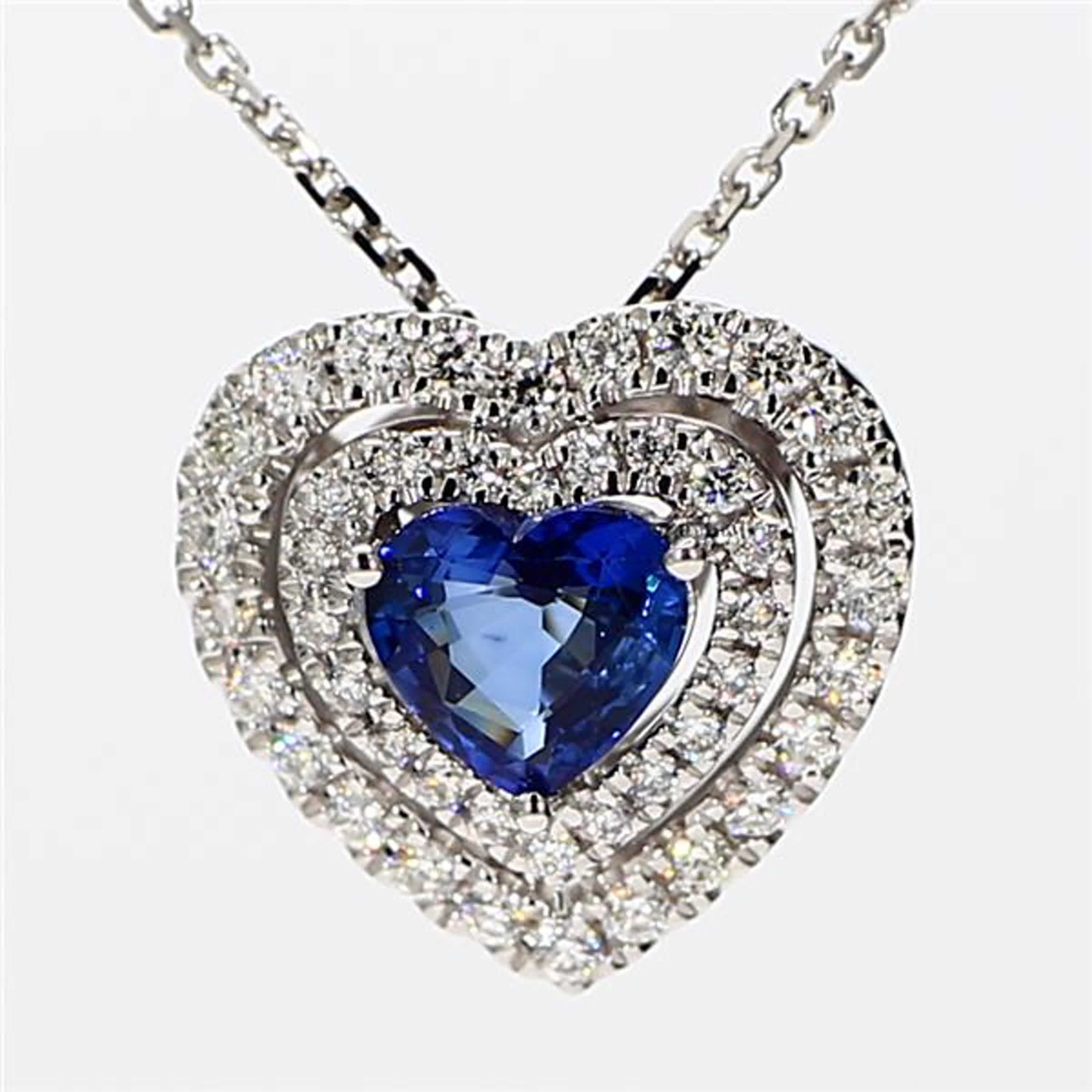 Natural Blue Heart Sapphire and White Diamond 1.50 Carat TW White Gold Pendant