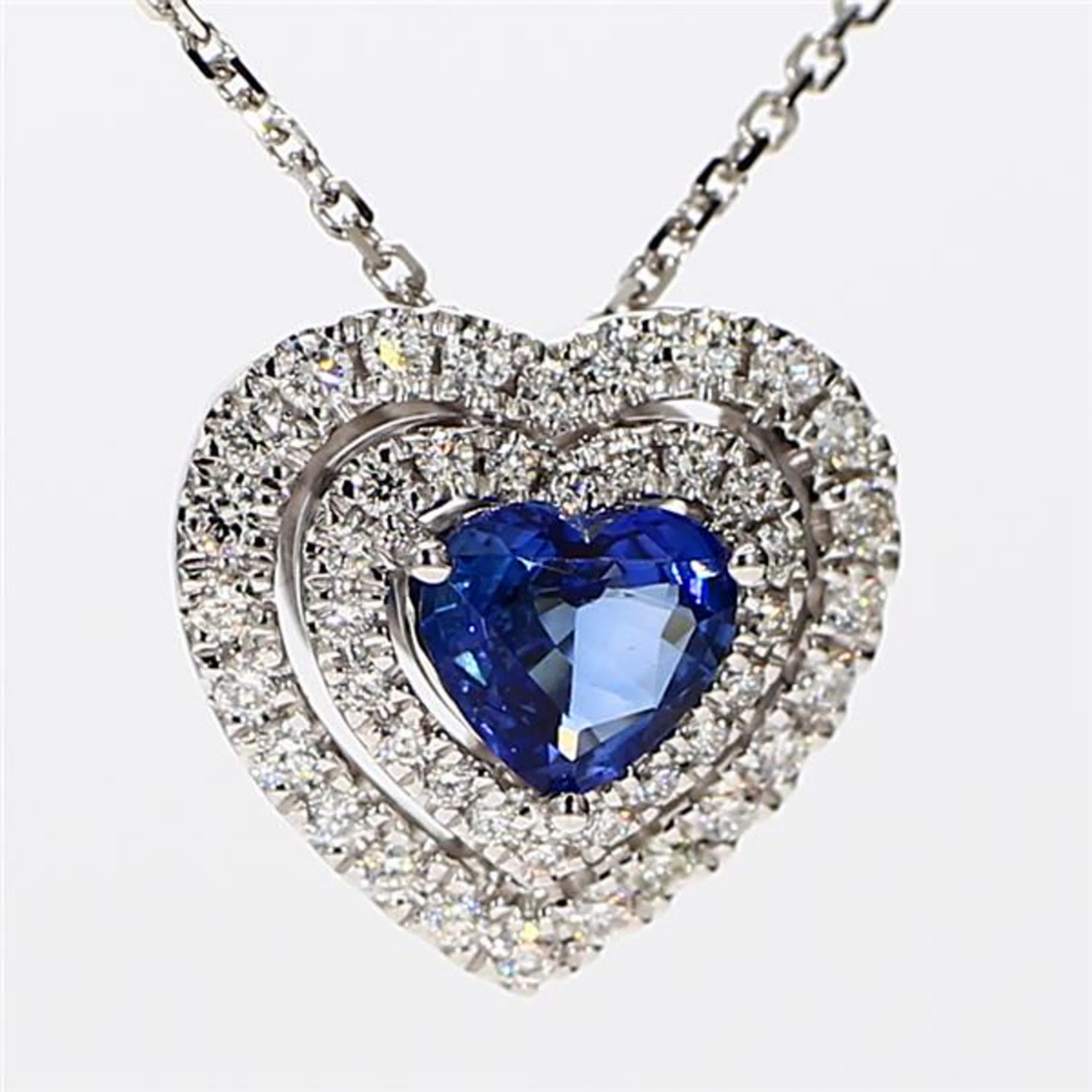 Natural Blue Heart Sapphire and White Diamond 1.50 Carat TW White Gold Pendant