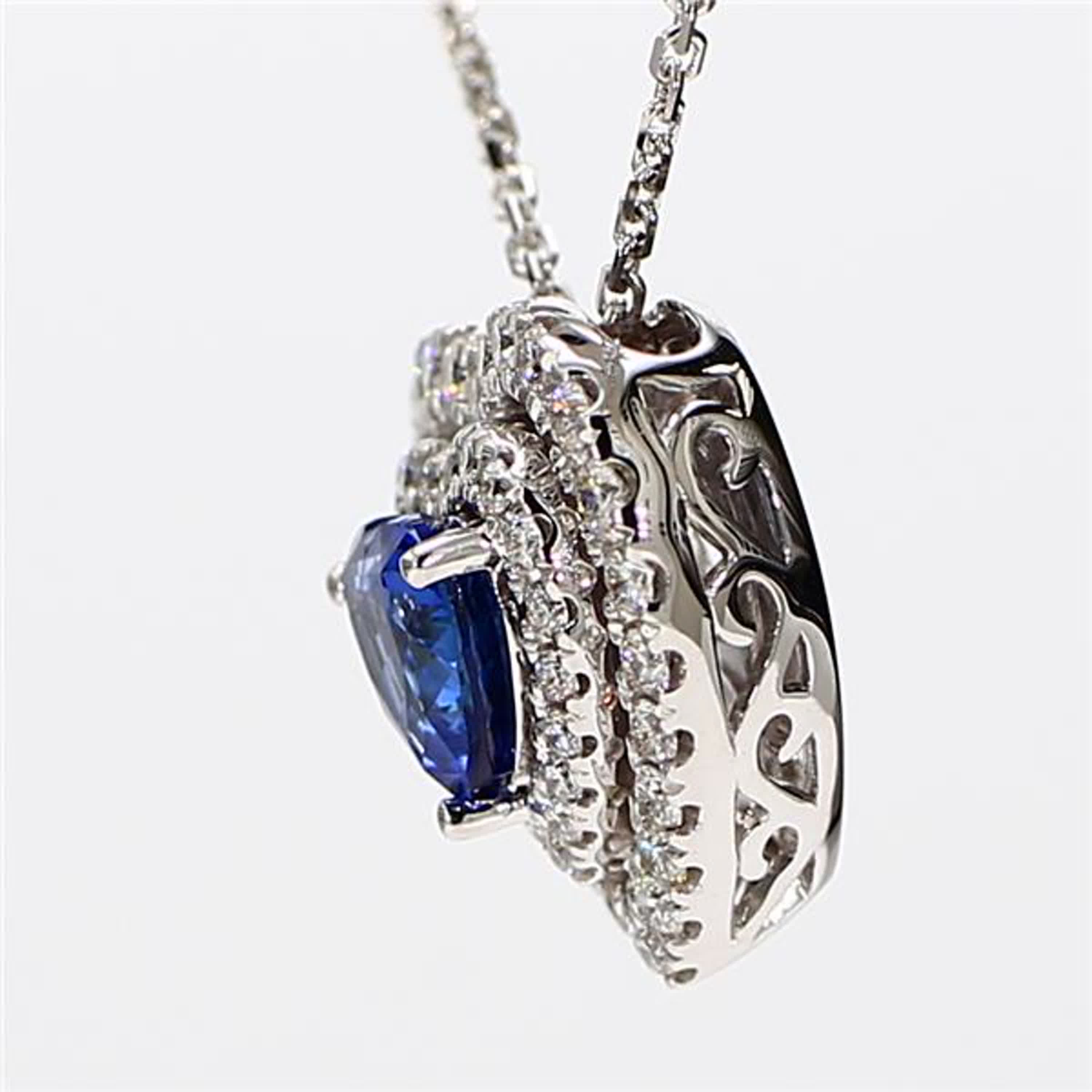 Natural Blue Heart Sapphire and White Diamond 1.50 Carat TW White Gold Pendant