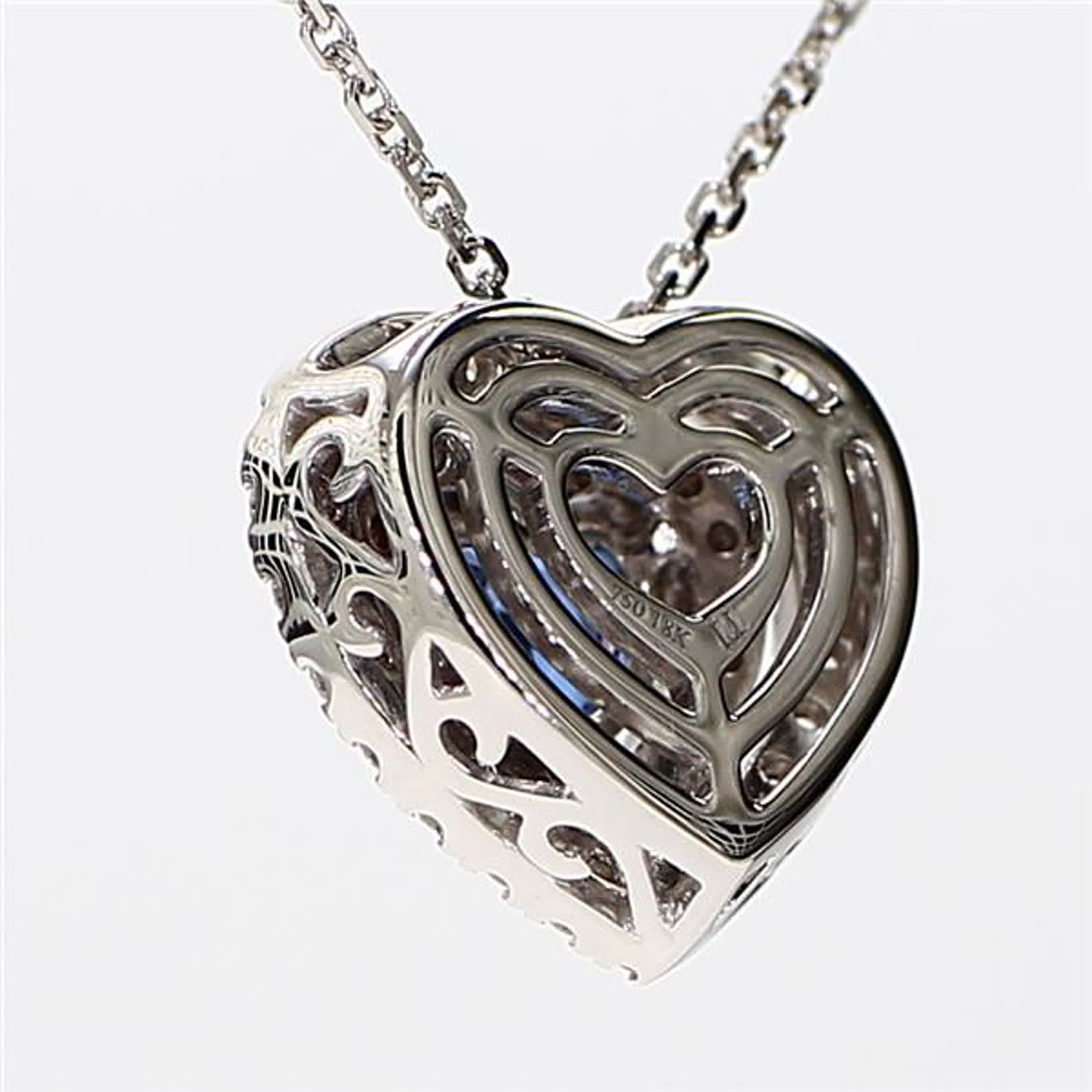 Natural Blue Heart Sapphire and White Diamond 1.50 Carat TW White Gold Pendant