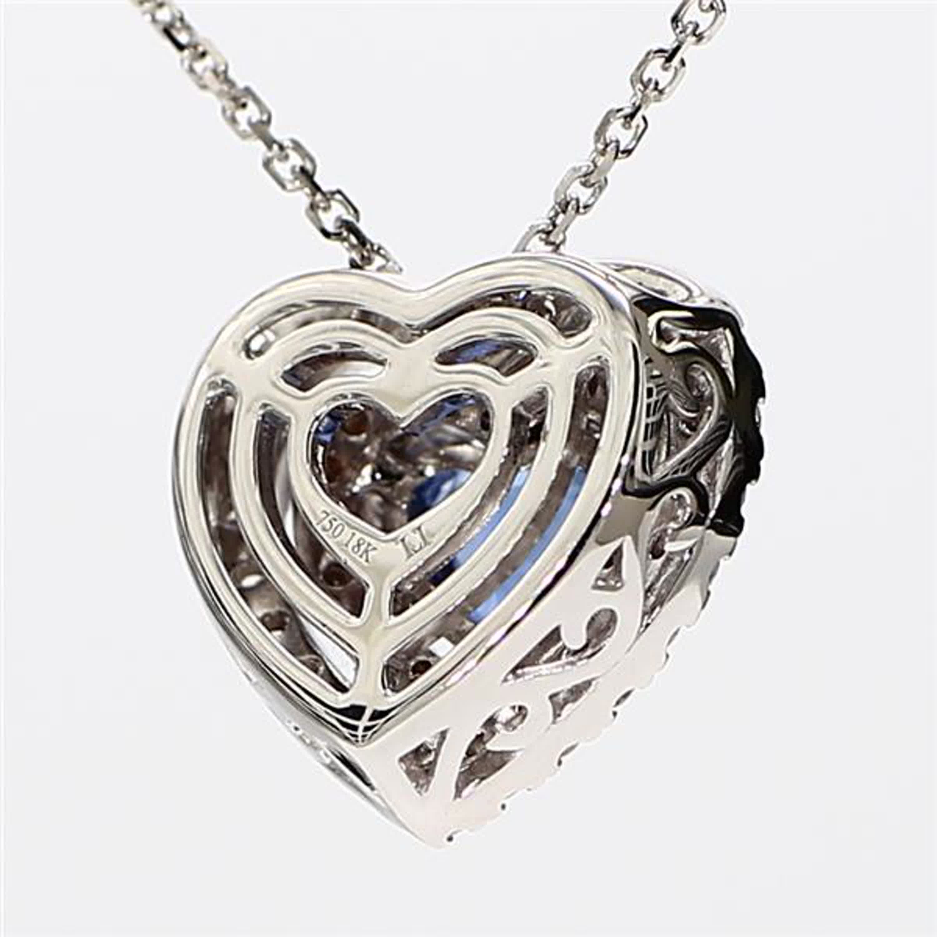 Natural Blue Heart Sapphire and White Diamond 1.50 Carat TW White Gold Pendant