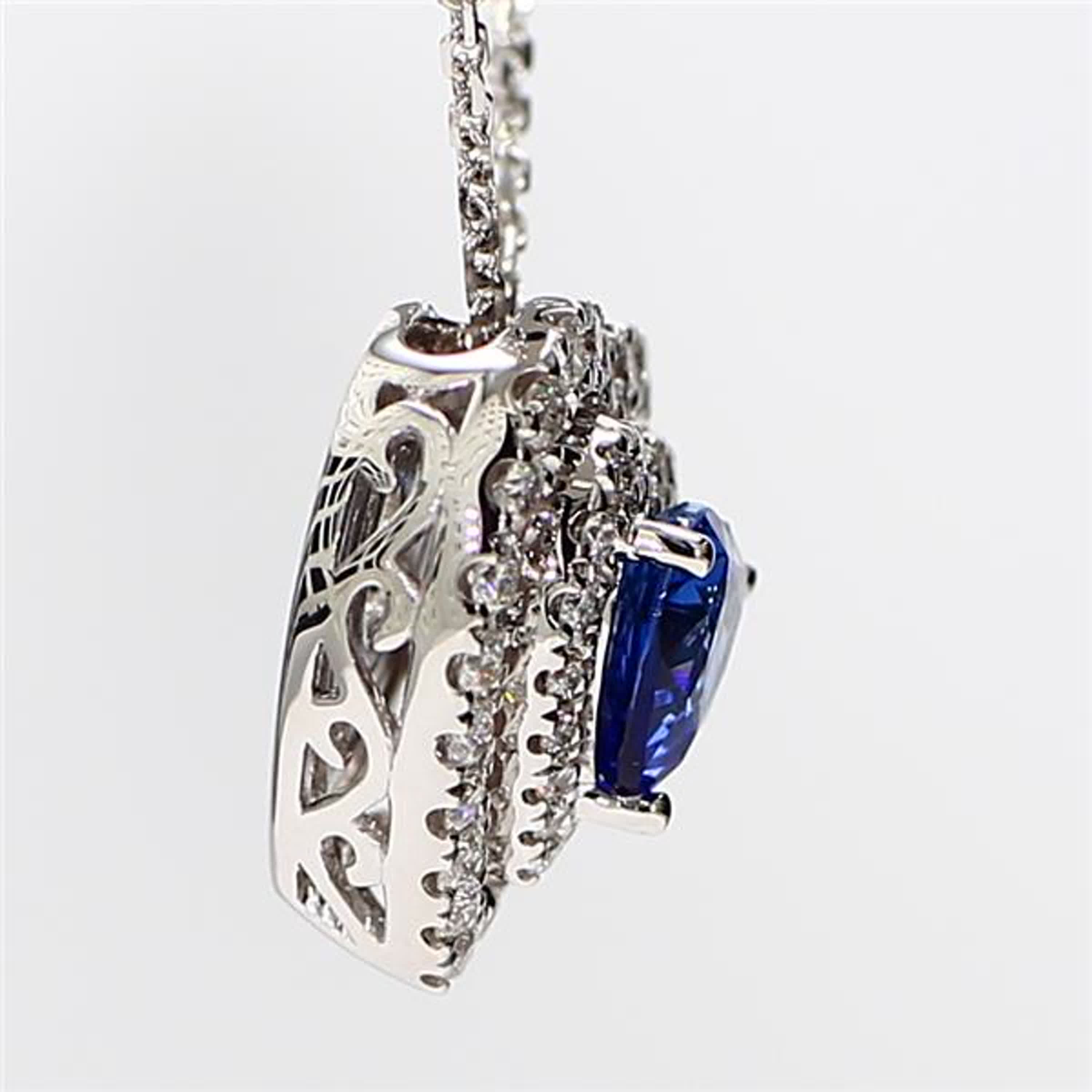 Natural Blue Heart Sapphire and White Diamond 1.50 Carat TW White Gold Pendant