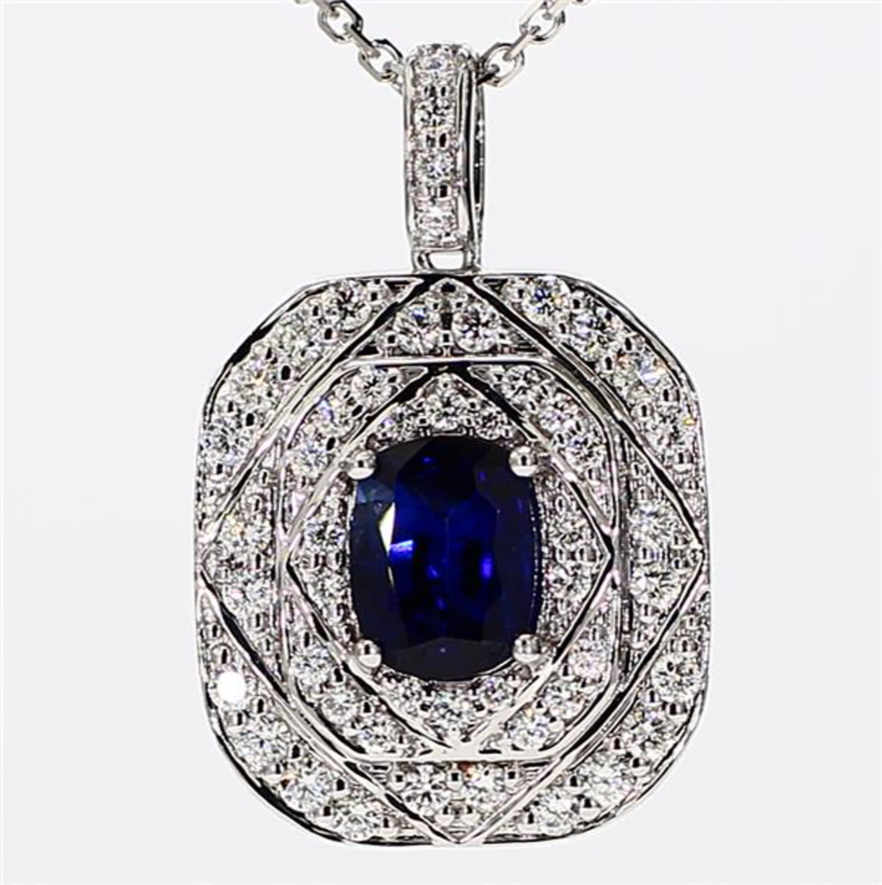Natural Blue Cushion Sapphire and White Diamond 1.65 Carat TW White Gold Pendant