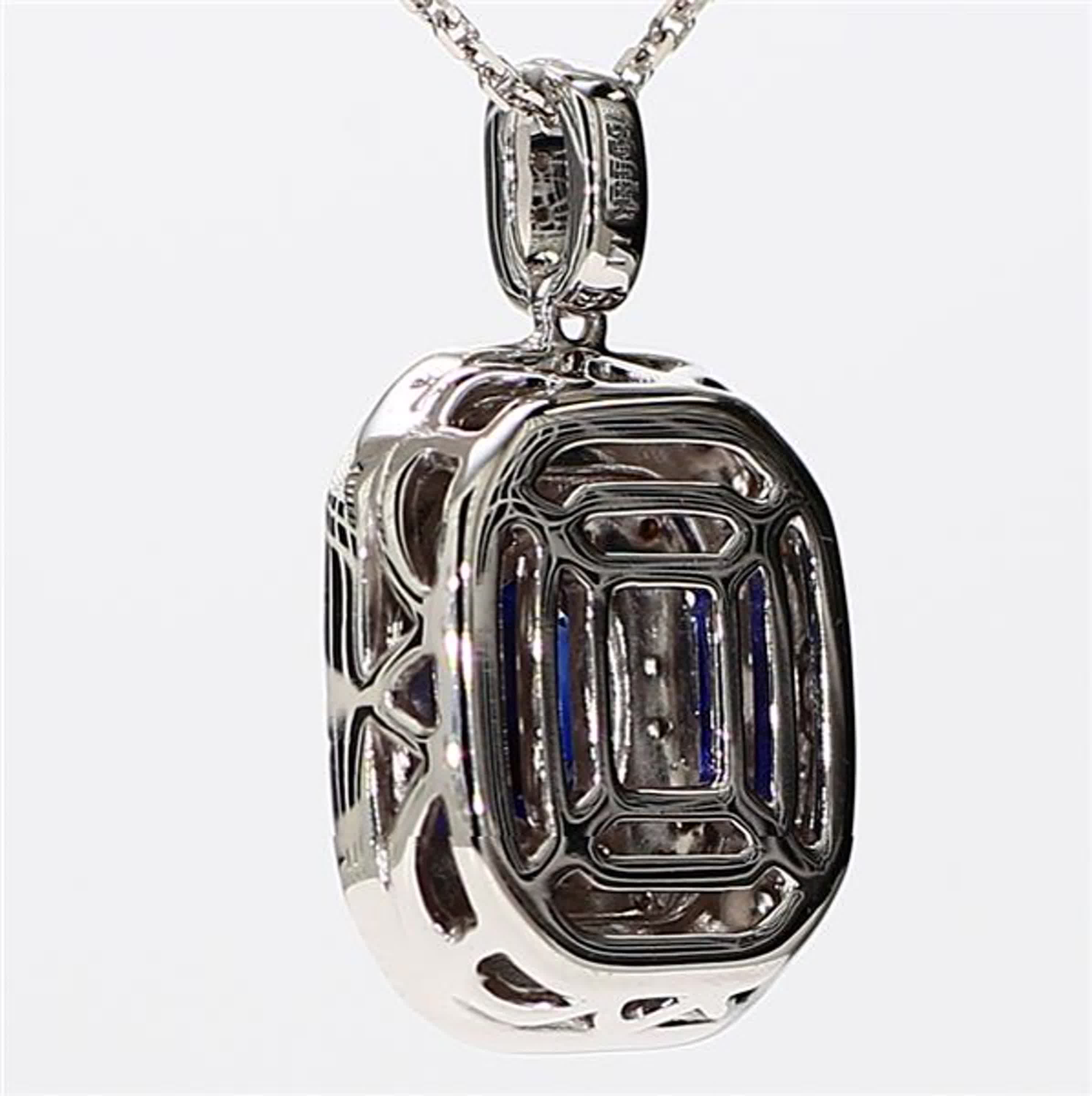 Natural Blue Cushion Sapphire and White Diamond 1.65 Carat TW White Gold Pendant