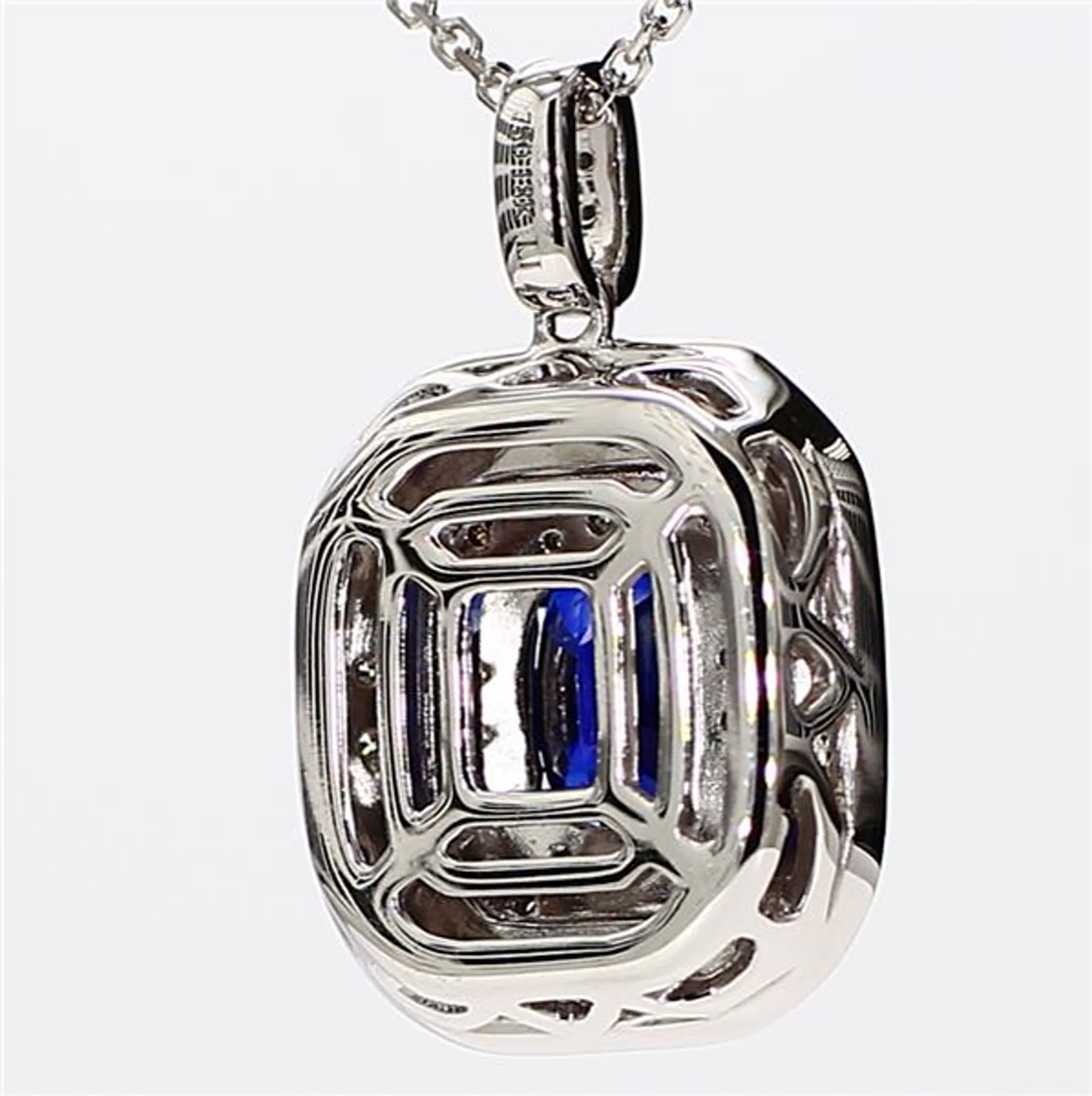 Natural Blue Cushion Sapphire and White Diamond 1.65 Carat TW White Gold Pendant