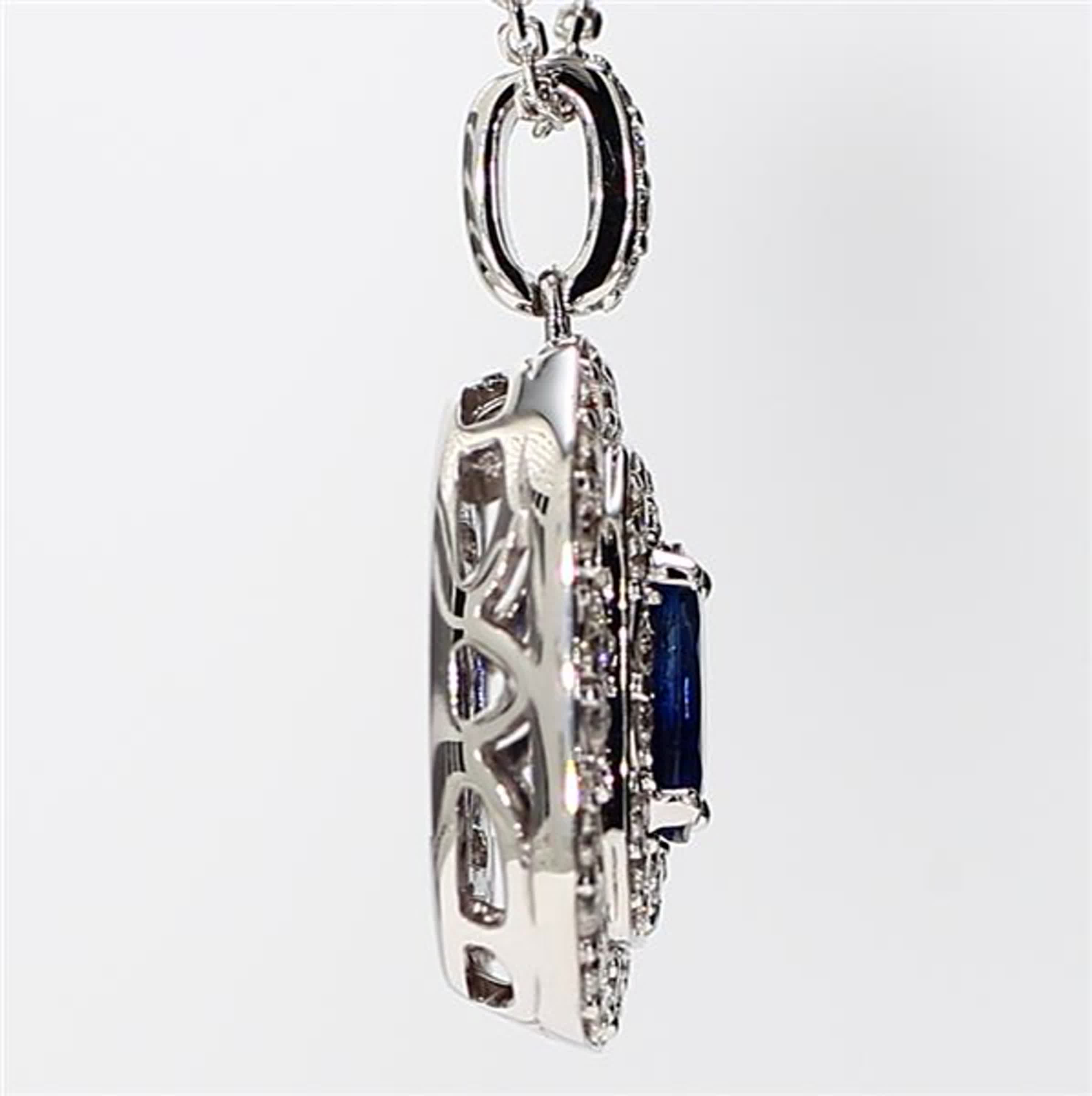 Natural Blue Cushion Sapphire and White Diamond 1.65 Carat TW White Gold Pendant