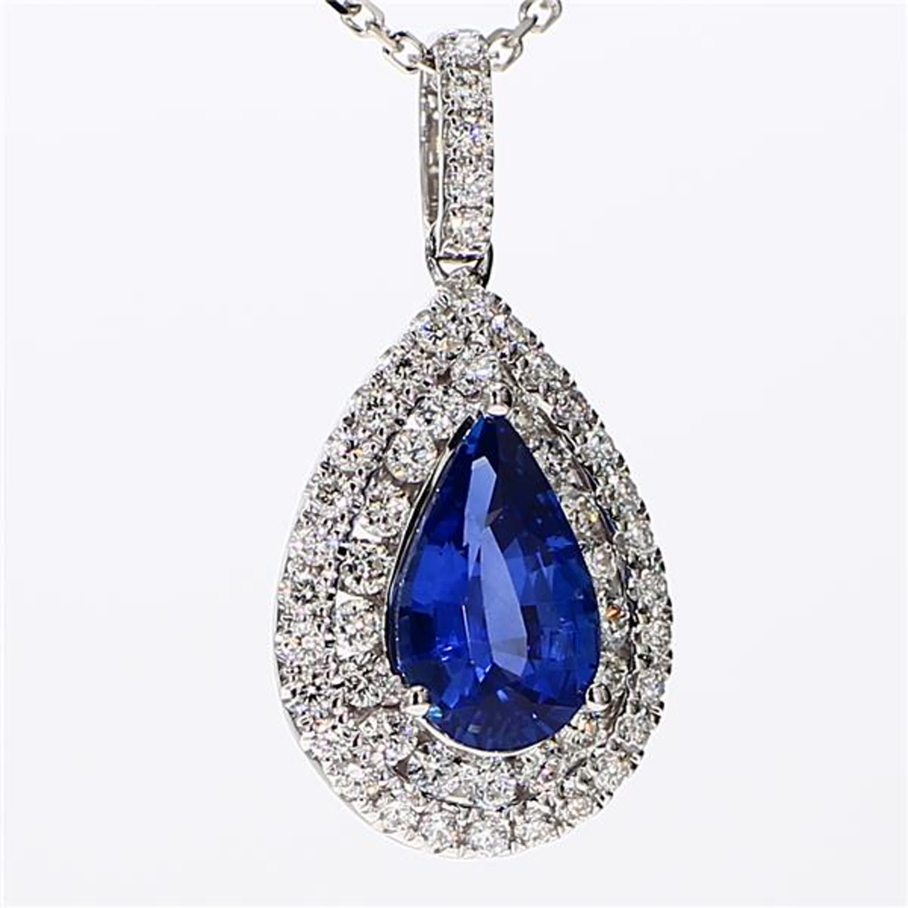 Natural Blue Pear Sapphire and White Diamond 2.13 Carat TW White Gold Pendant