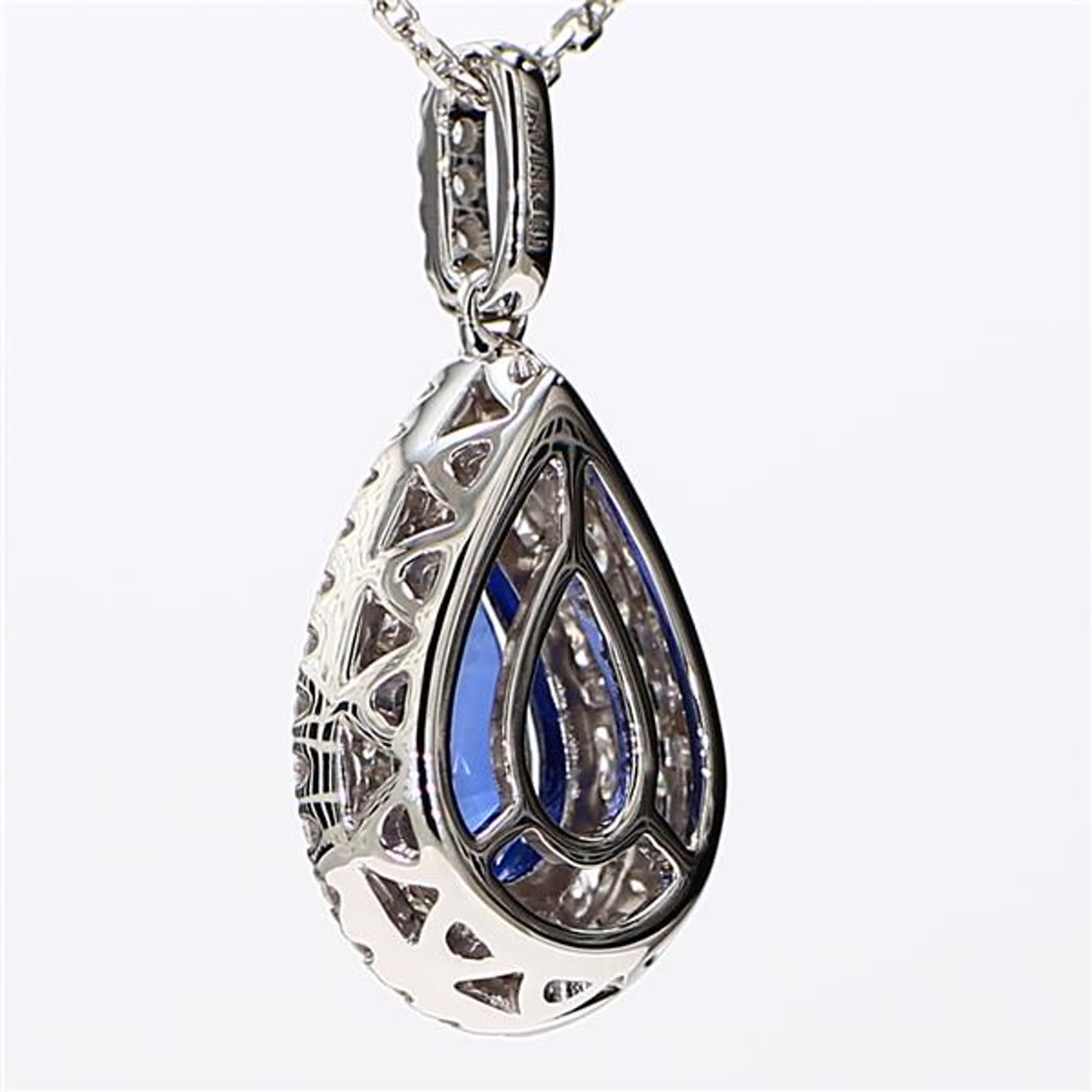 Natural Blue Pear Sapphire and White Diamond 2.13 Carat TW White Gold Pendant