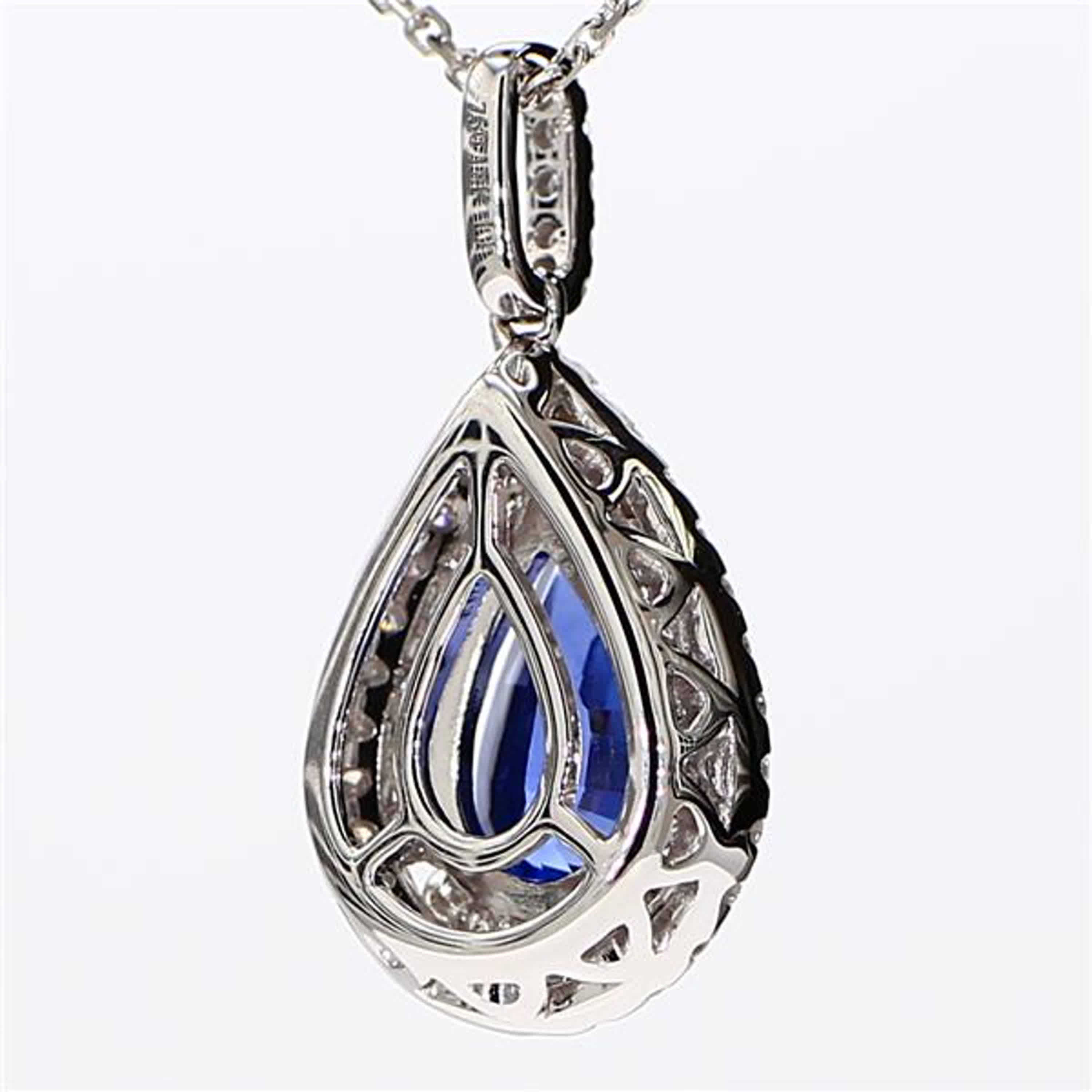 Natural Blue Pear Sapphire and White Diamond 2.13 Carat TW White Gold Pendant