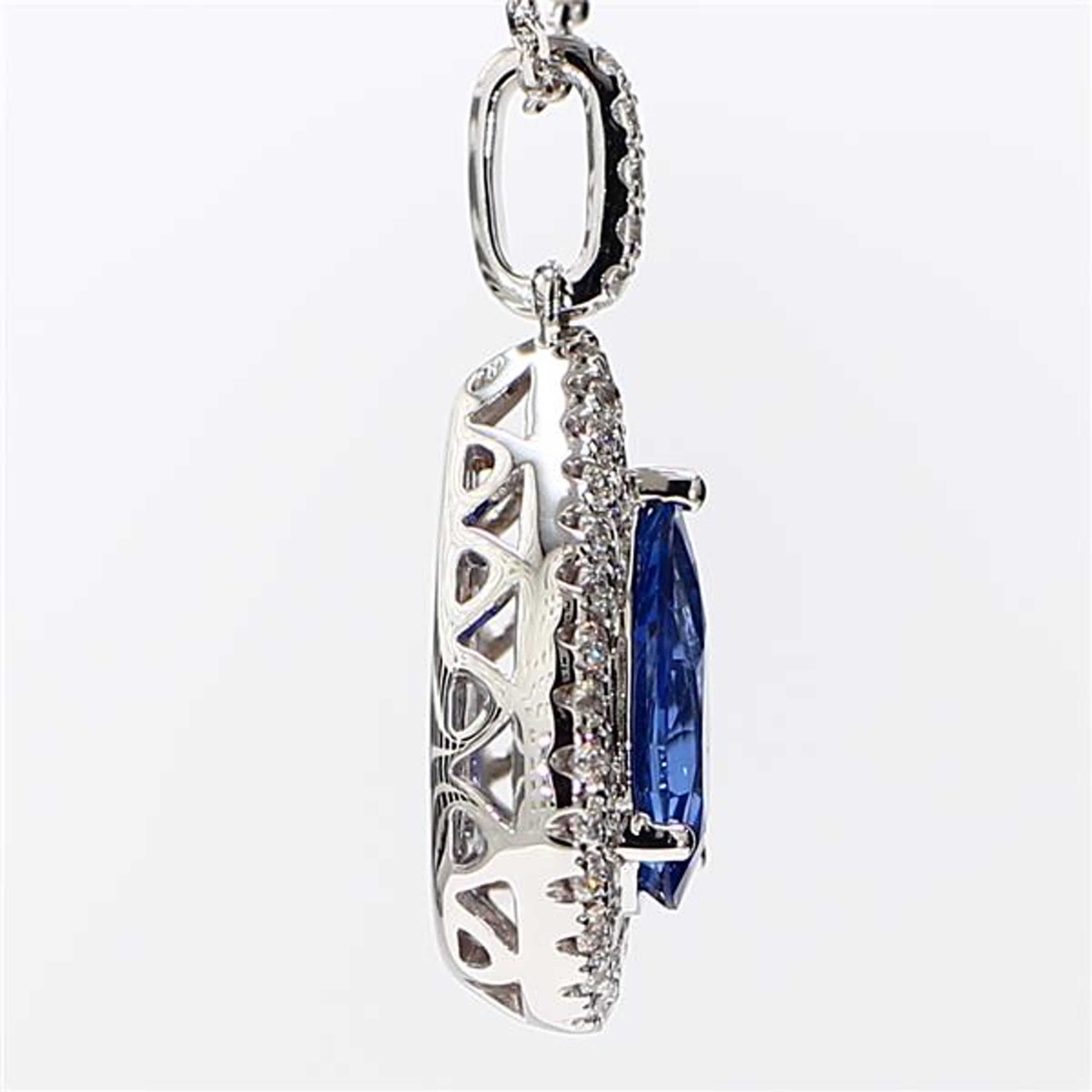 Natural Blue Pear Sapphire and White Diamond 2.13 Carat TW White Gold Pendant