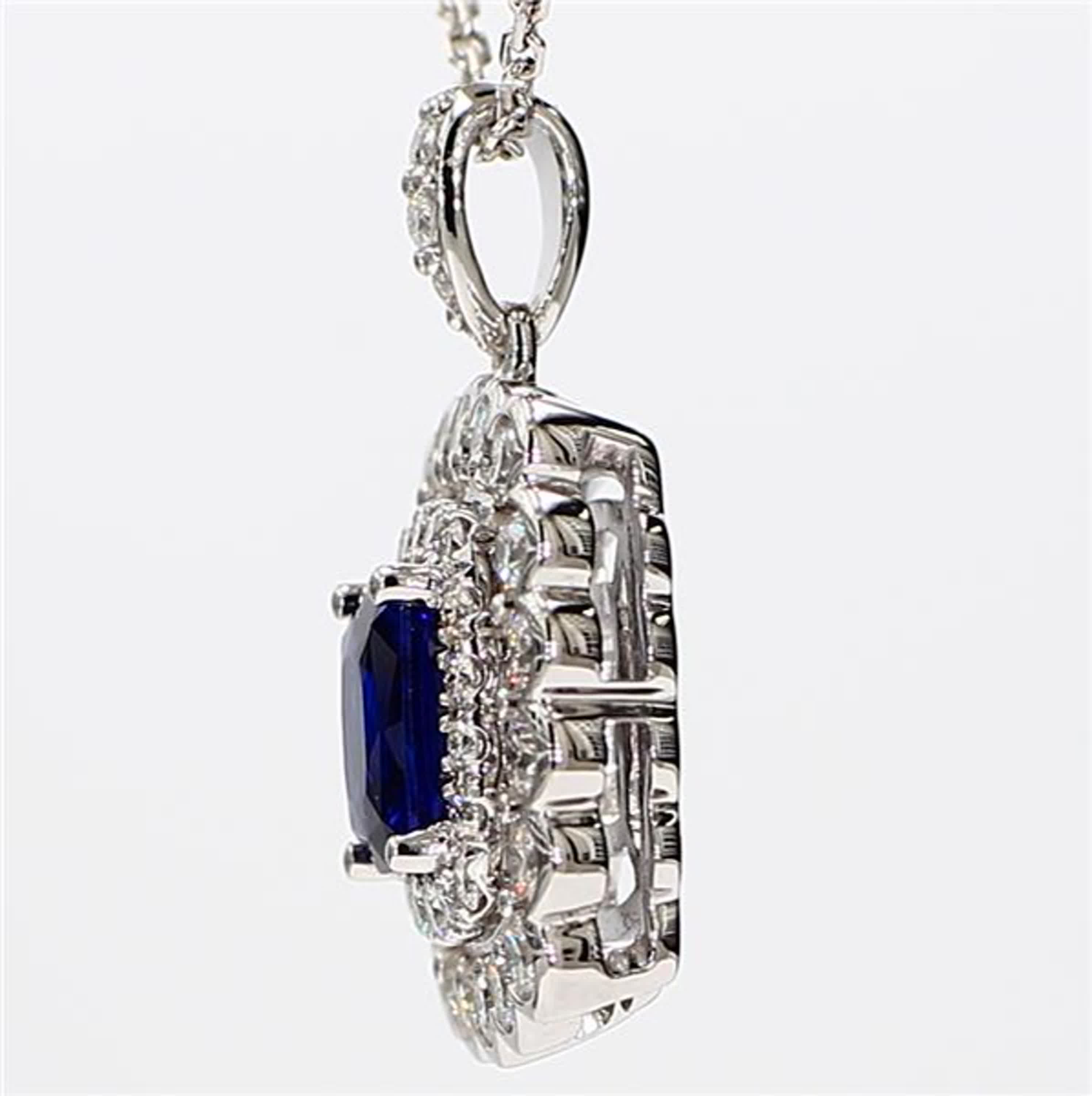 Natural Blue Cushion Sapphire and White Diamond 1.87 Carat TW White Gold Pendant
