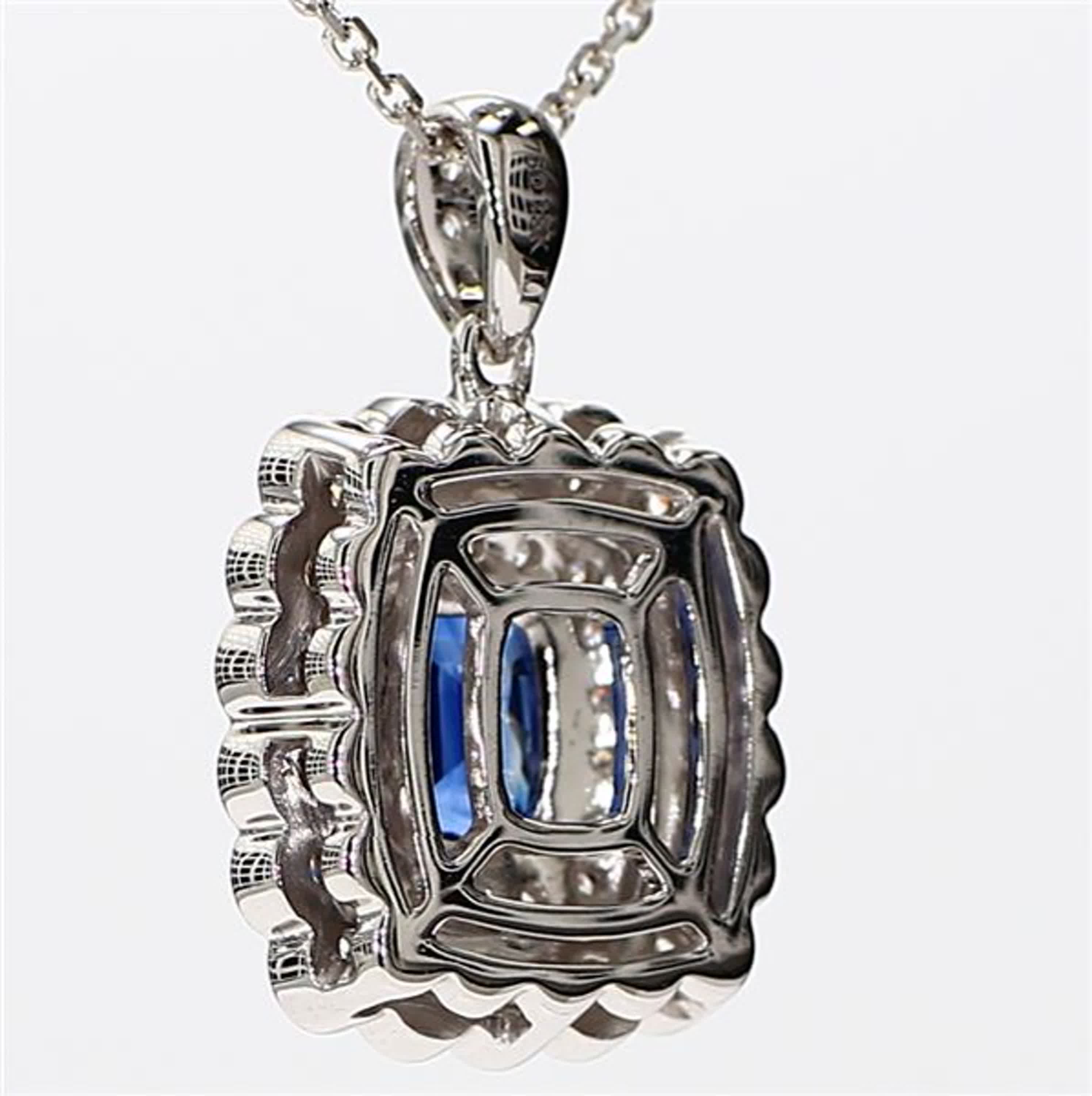 Natural Blue Cushion Sapphire and White Diamond 1.87 Carat TW White Gold Pendant