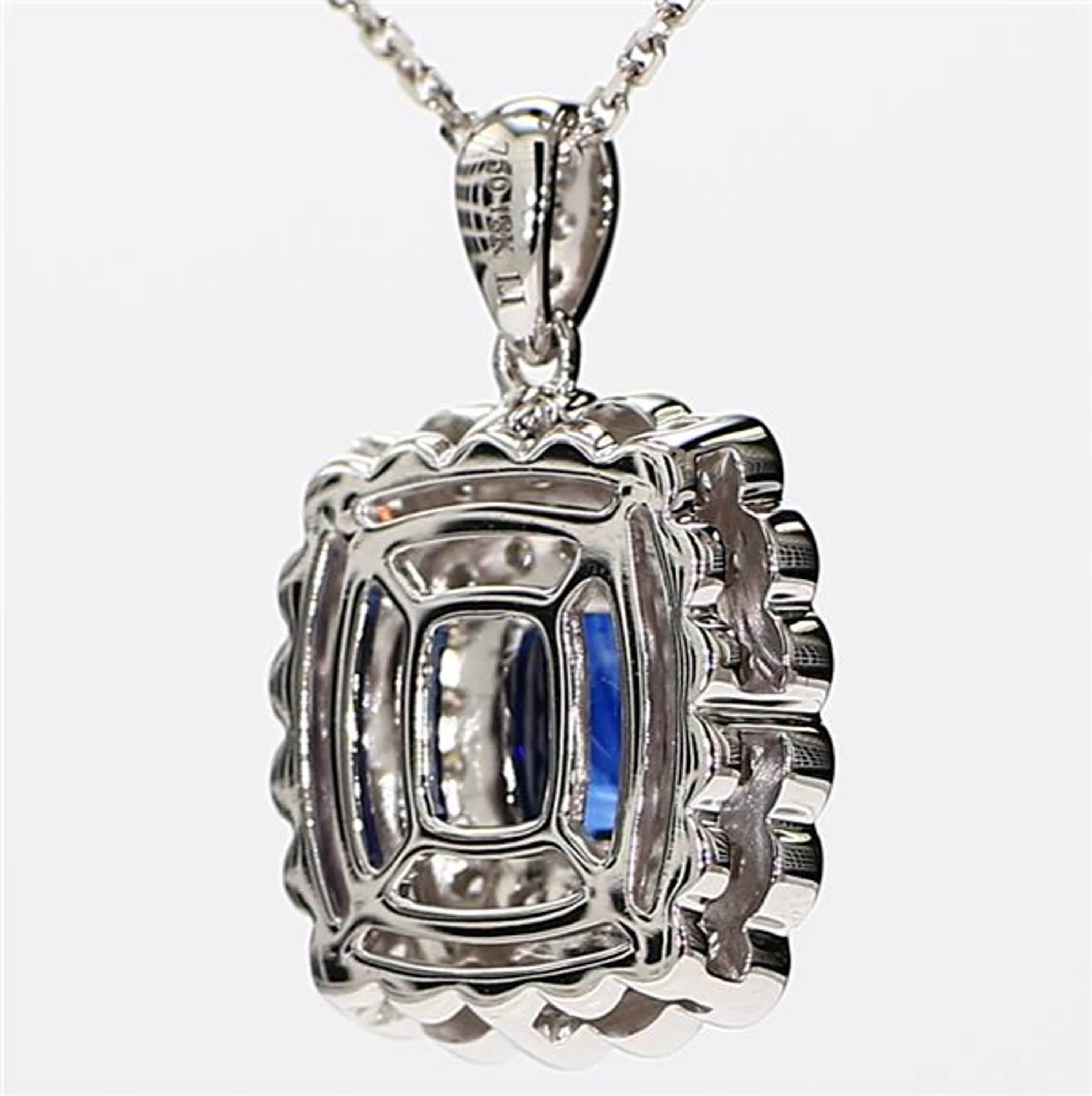 Natural Blue Cushion Sapphire and White Diamond 1.87 Carat TW White Gold Pendant