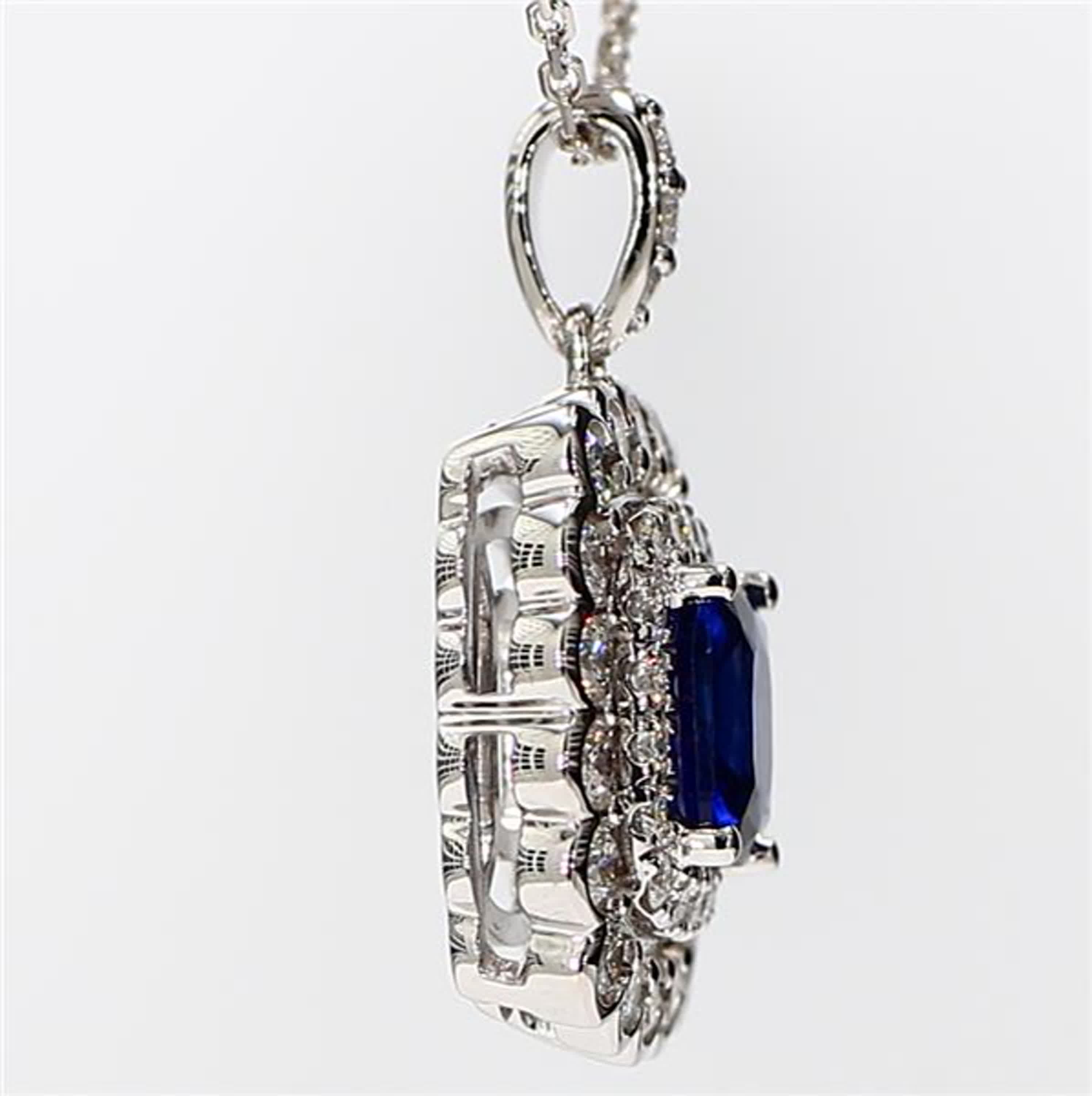 Natural Blue Cushion Sapphire and White Diamond 1.87 Carat TW White Gold Pendant