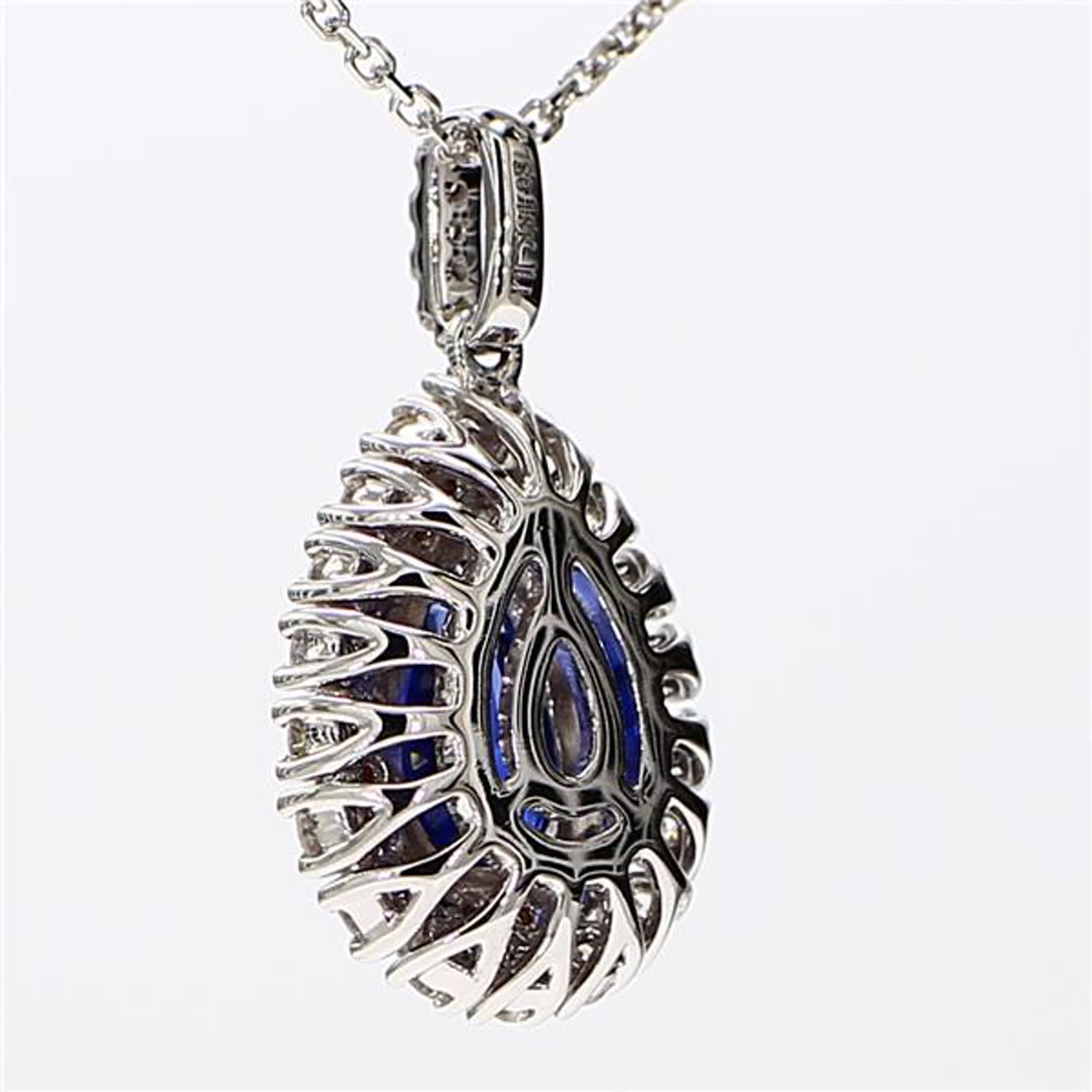Natural Blue Pear Sapphire and White Diamond 2.01 Carat TW White Gold Pendant
