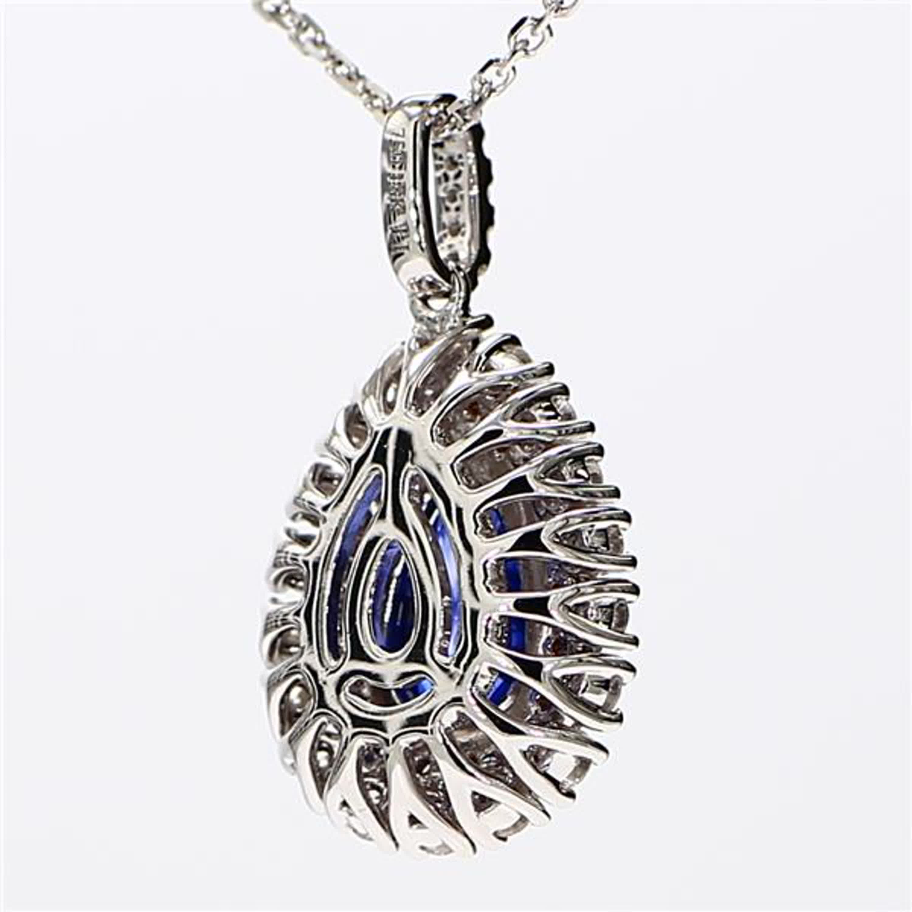 Natural Blue Pear Sapphire and White Diamond 2.01 Carat TW White Gold Pendant