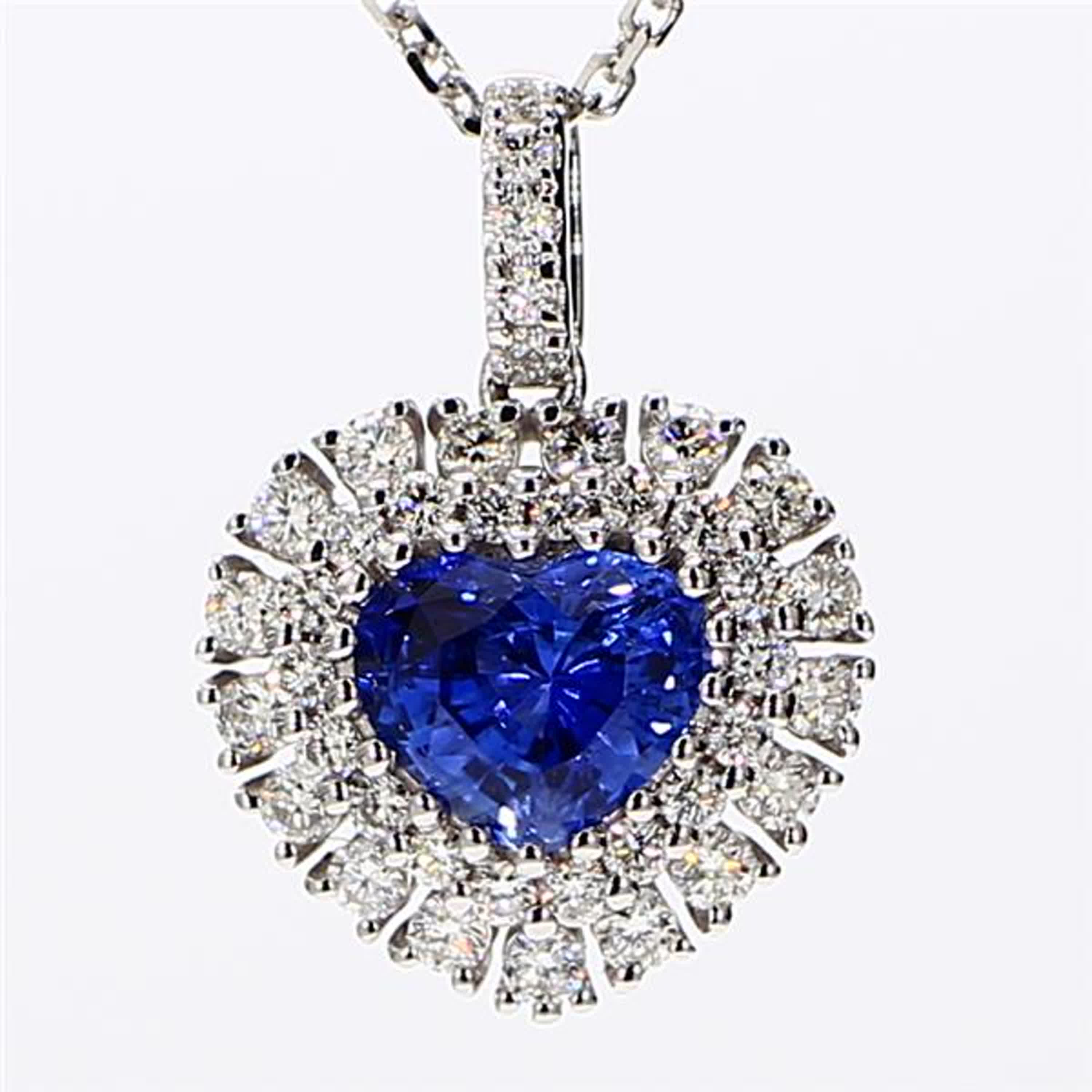 Natural Blue Heart Sapphire and White Diamond 1.61 Carat TW White Gold Pendant