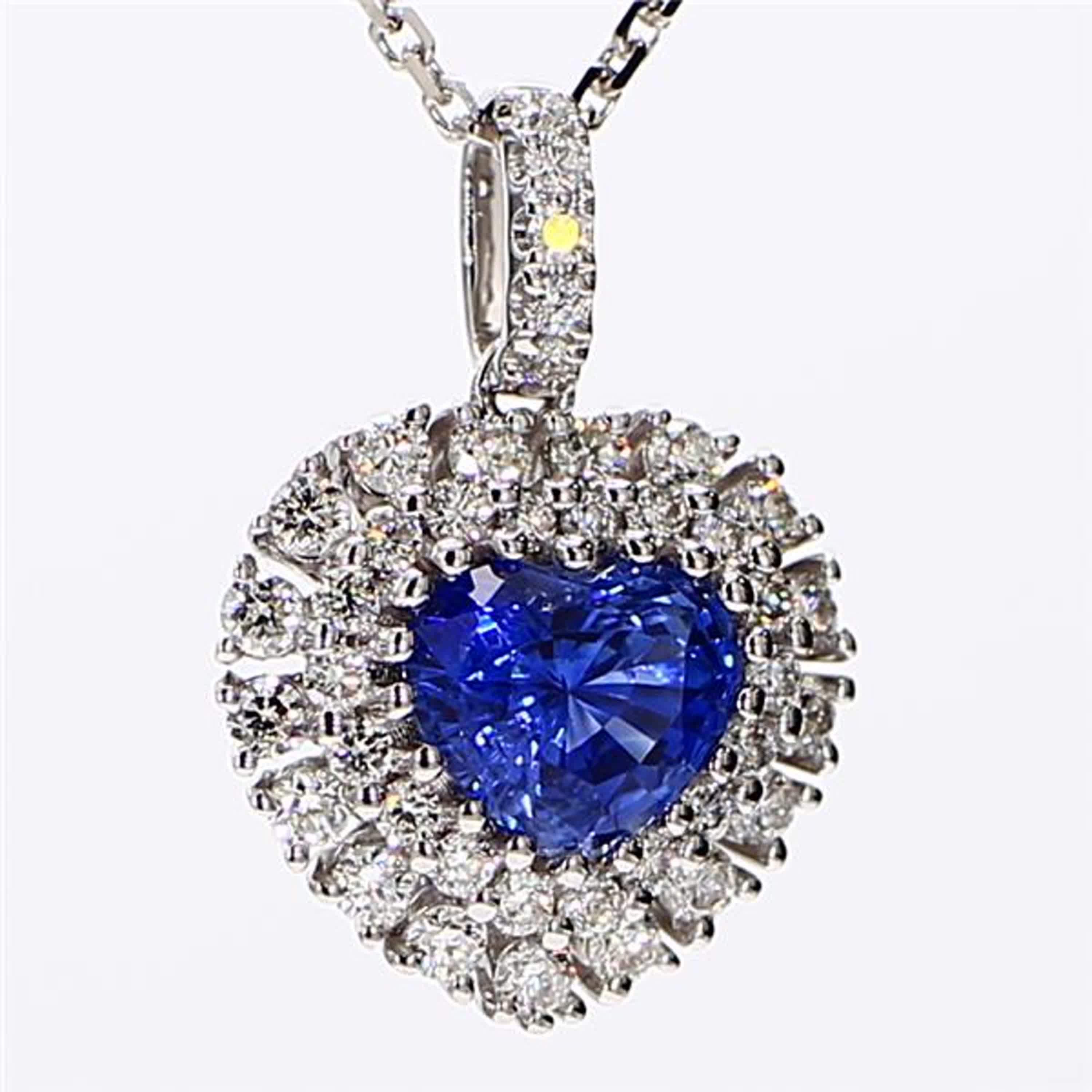 Natural Blue Heart Sapphire and White Diamond 1.61 Carat TW White Gold Pendant