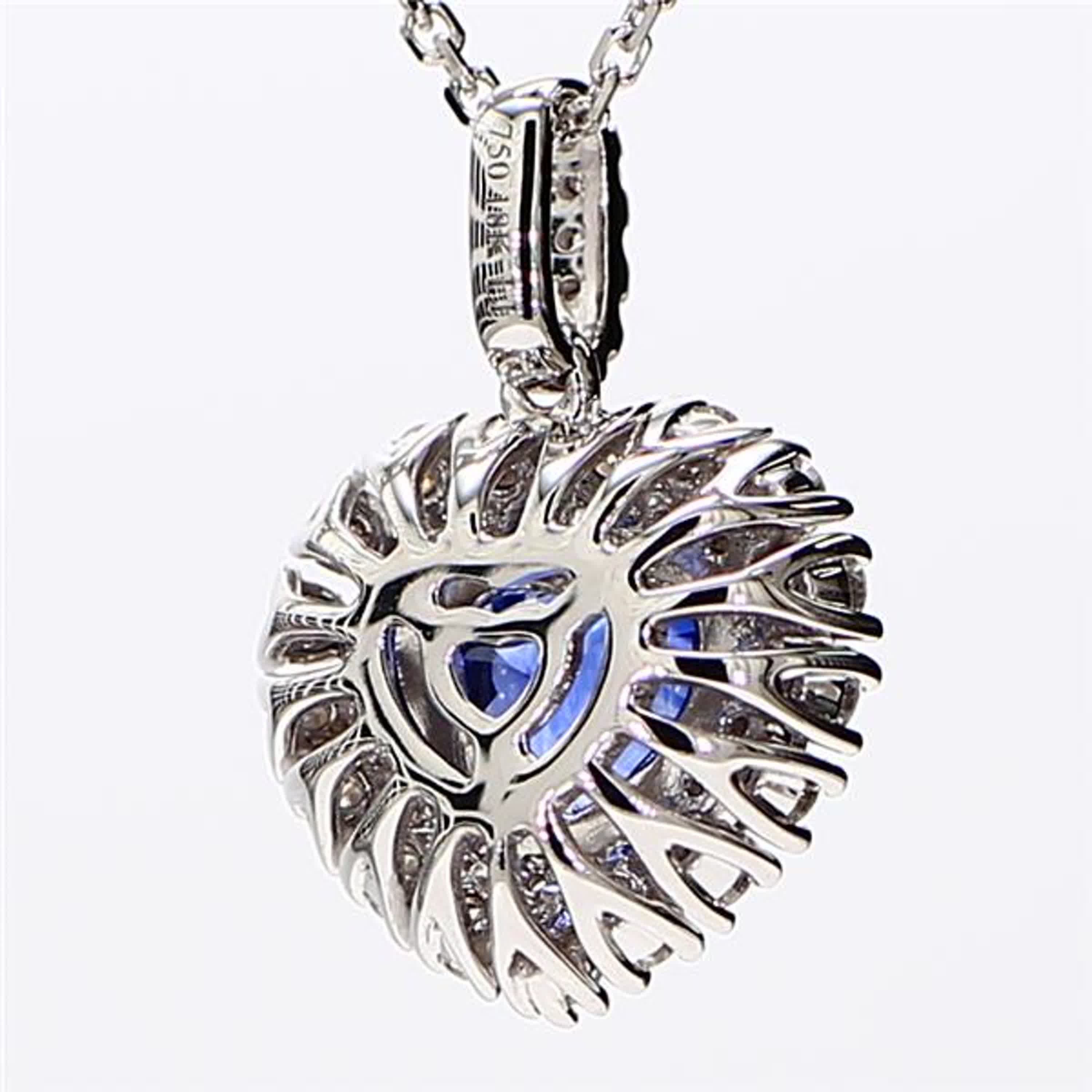 Natural Blue Heart Sapphire and White Diamond 1.61 Carat TW White Gold Pendant