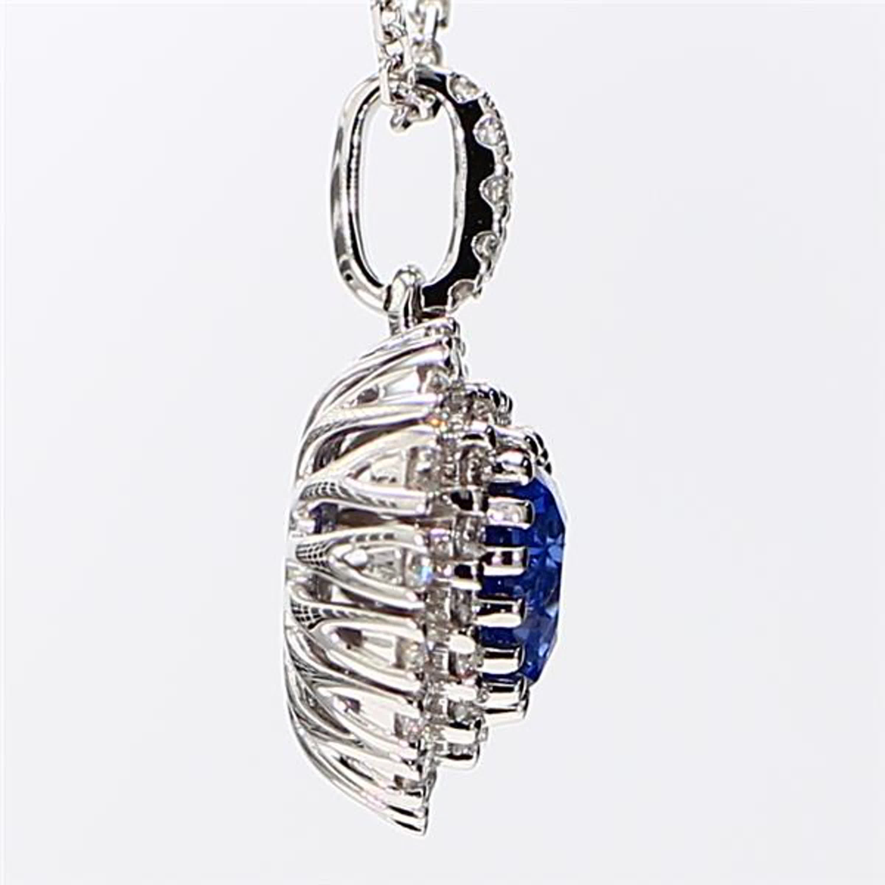 Natural Blue Heart Sapphire and White Diamond 1.61 Carat TW White Gold Pendant