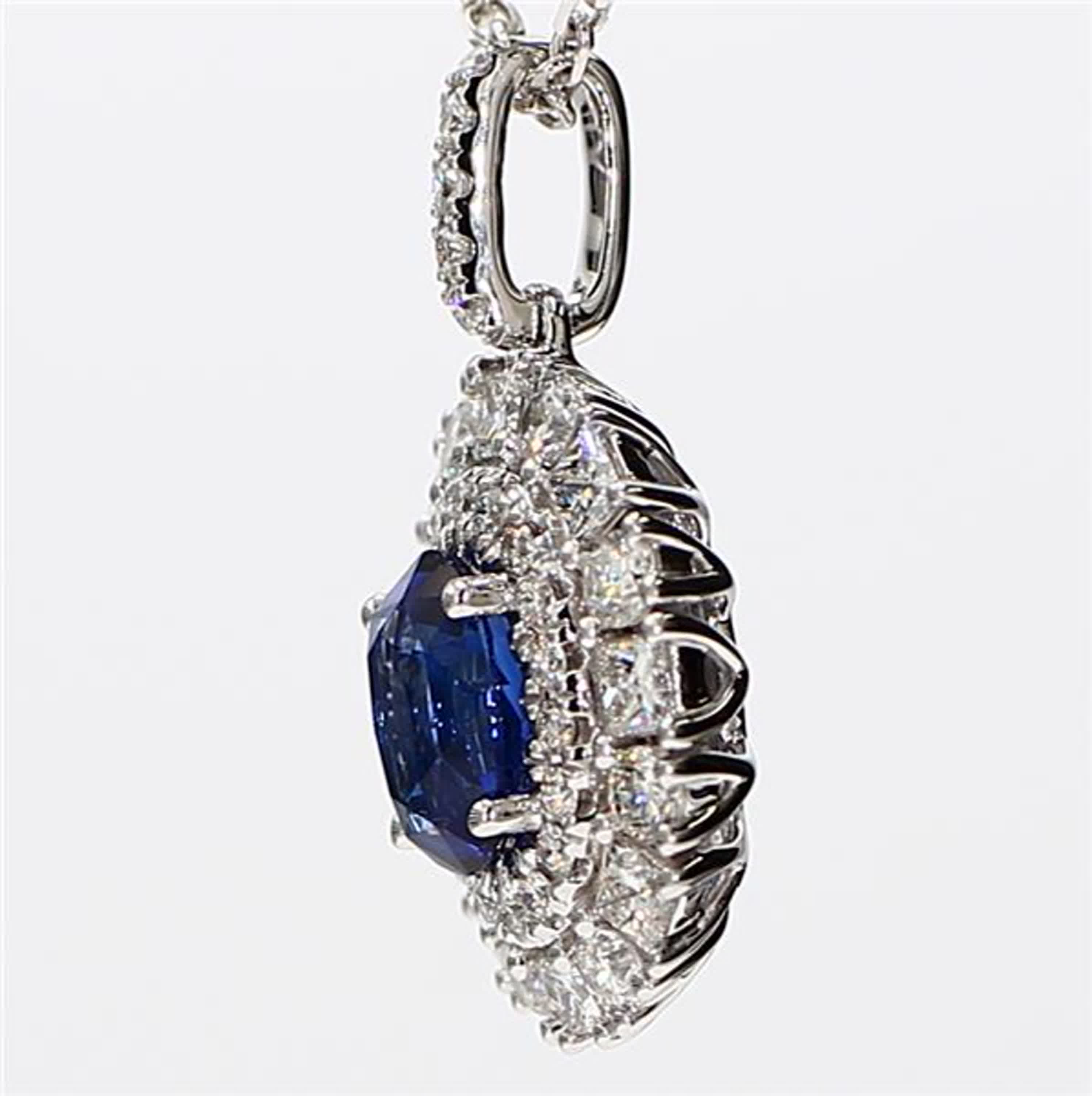 Natural Blue Oval Sapphire and White Diamond 2.11 Carat TW White Gold Pendant