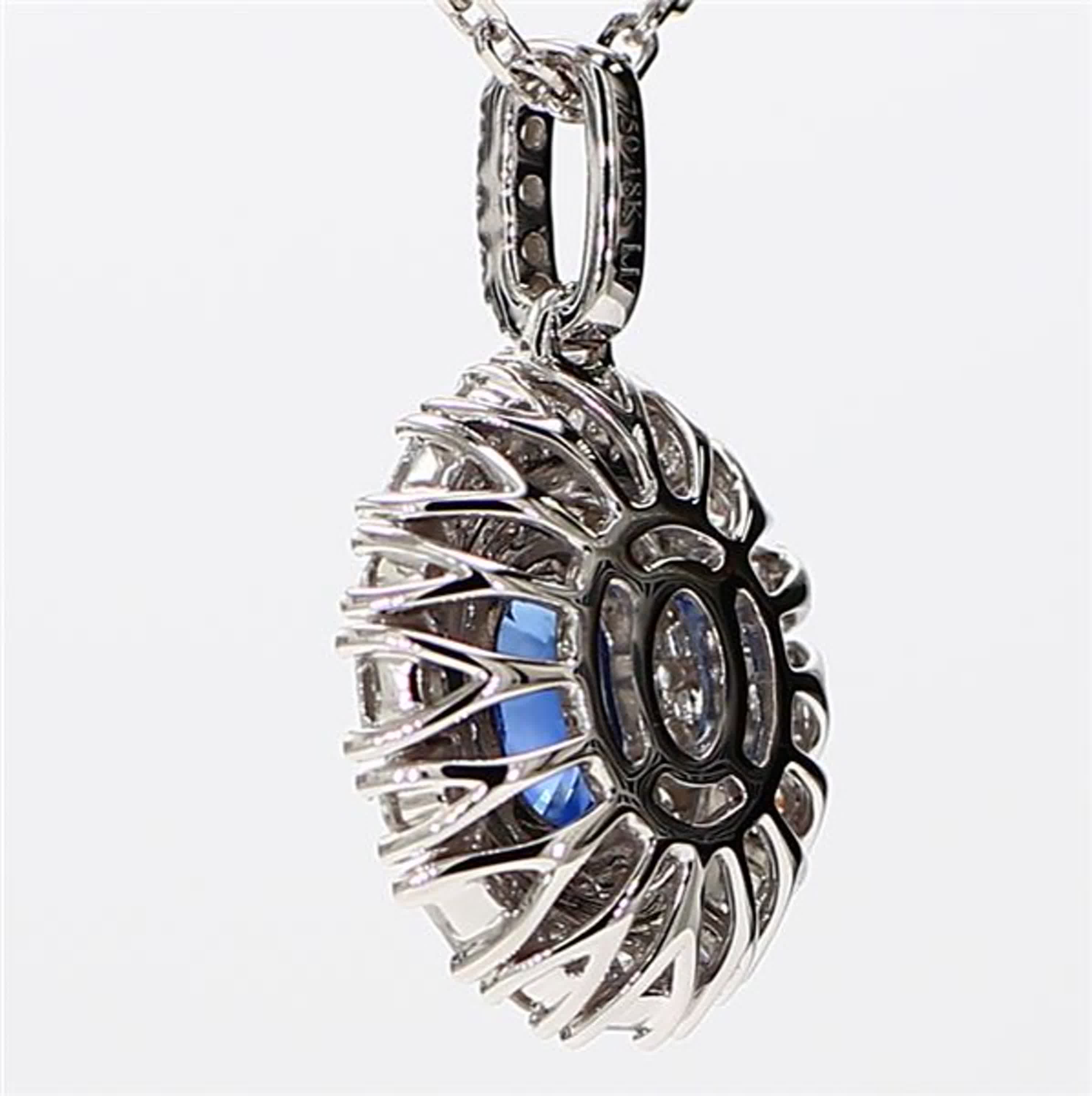 Natural Blue Oval Sapphire and White Diamond 2.11 Carat TW White Gold Pendant