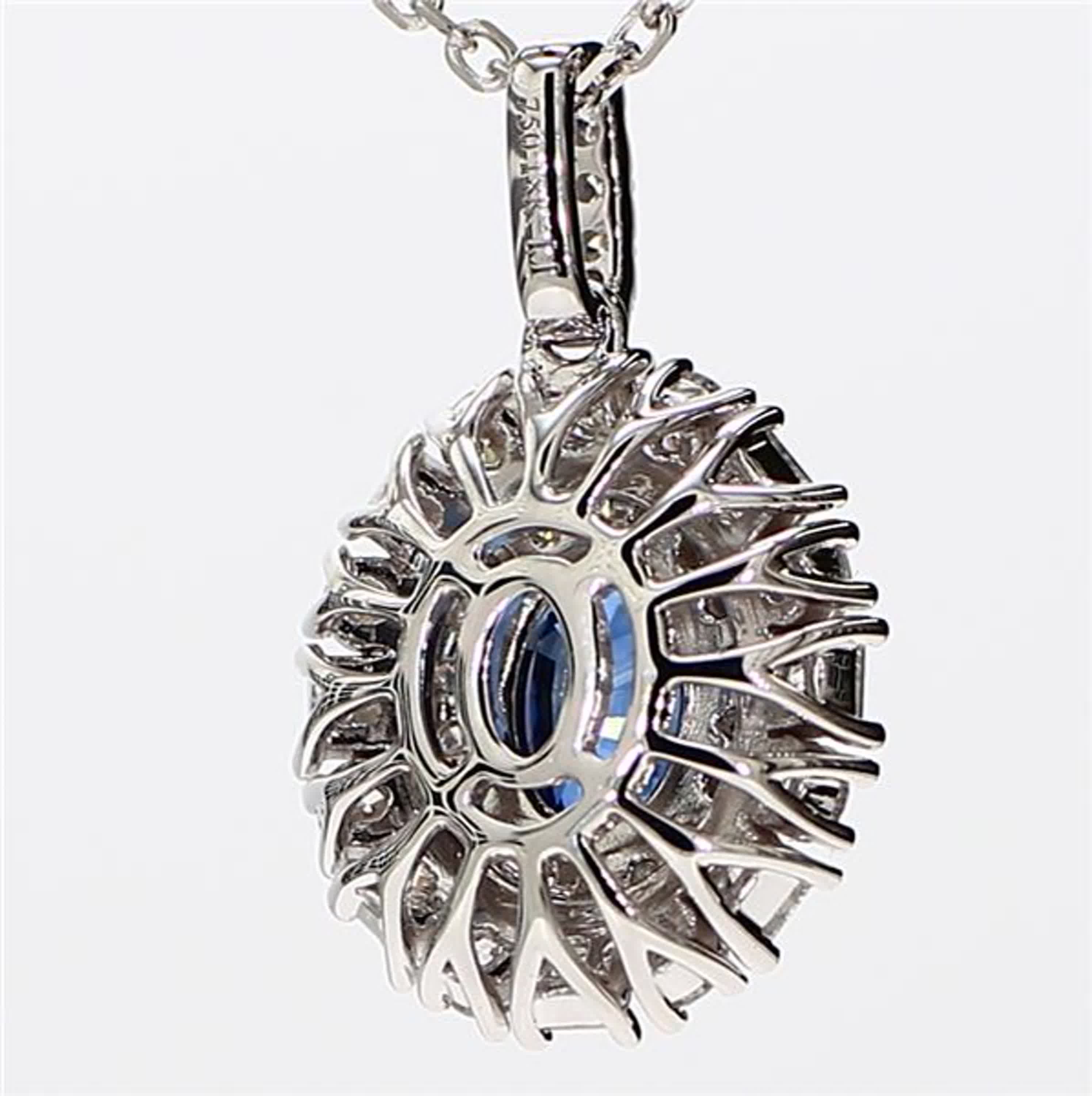 Natural Blue Oval Sapphire and White Diamond 2.11 Carat TW White Gold Pendant